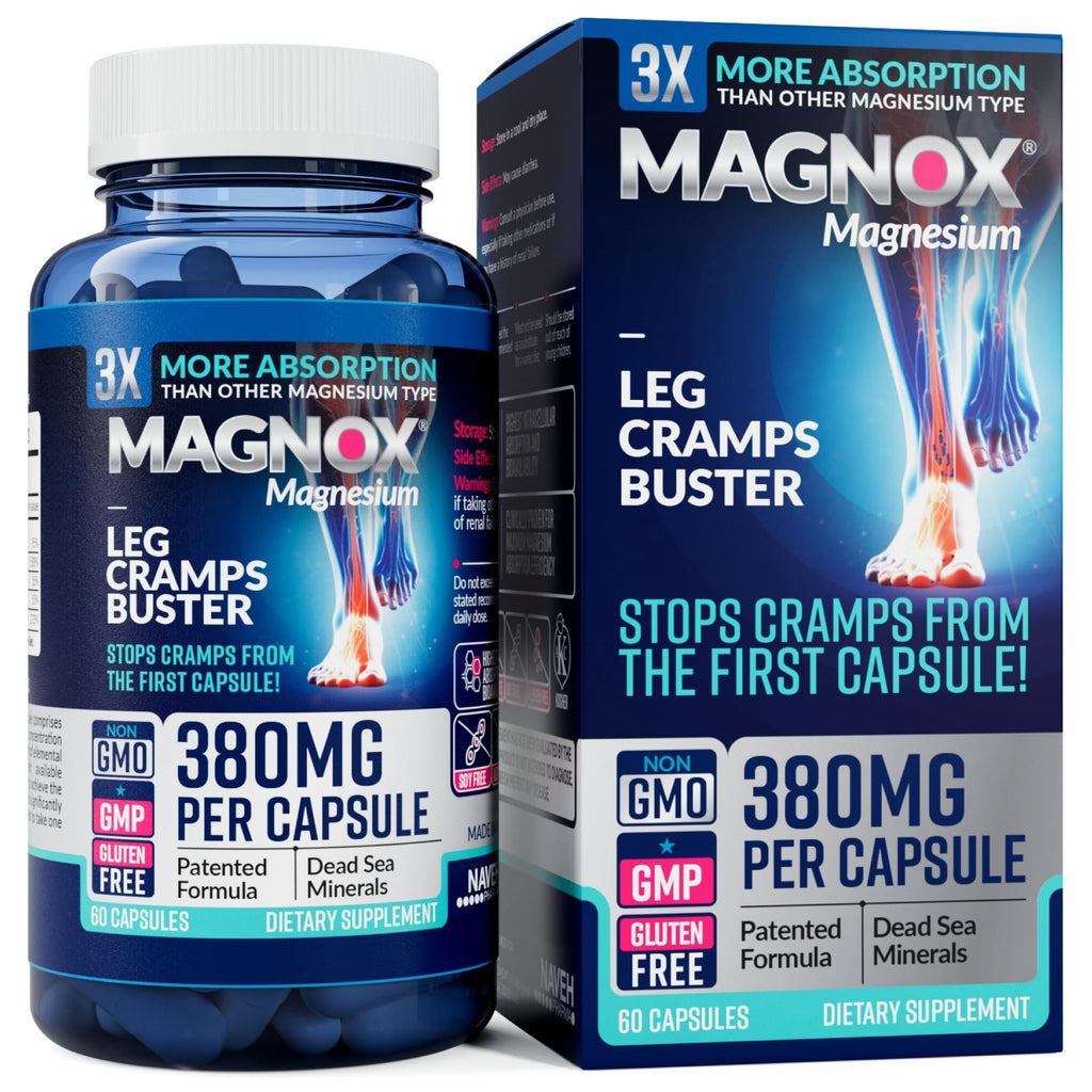 MAGNOX® Buster | Patented Clinically Tested 380mg Magnesium Supplement for Spasms & Leg Cramps at Night | One Capsule a Day for Almost Full Dosage | 3X More Absorption | Dead Sea Minerals (60 Caps) MAGNOXBuy Supplements Australia