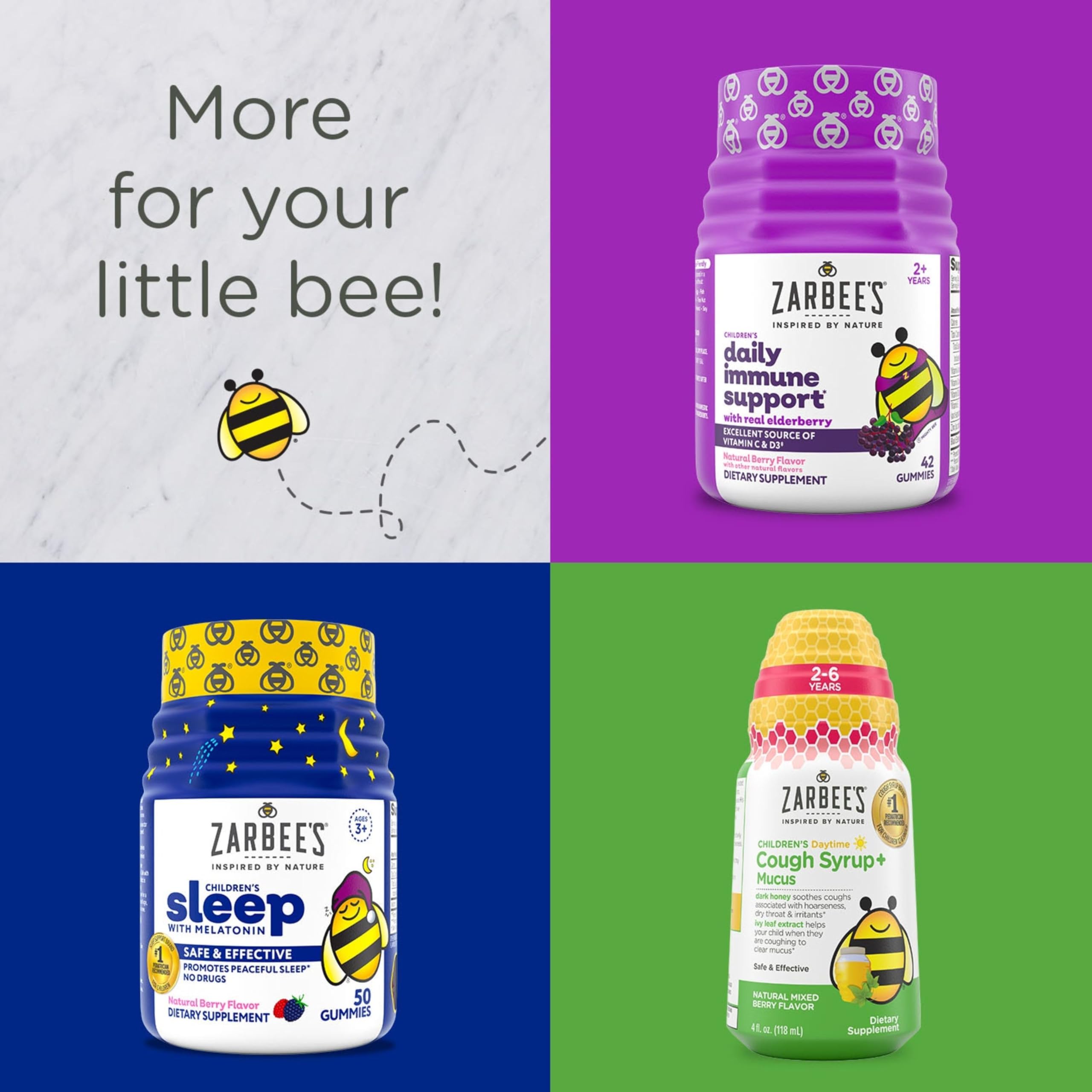 Zarbee’s Complete Kids Multivitamin Gummies + Immune Support, Berry Flavor, Honey-Sweetened, Gluten-Free & Gelatin-Free, Vitamins A, C, D3, E, B6, B12,