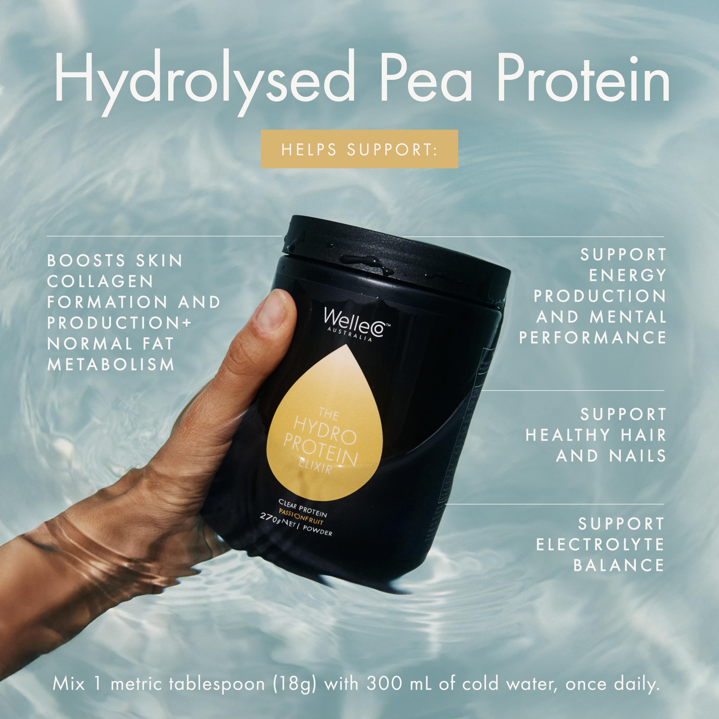 WelleCo HydroProtein Elixir, Potassium Electrolyte Powder with 15g Vegan Protein for Energy, Healthy Hair, Skin & Nails, Easy to Digest Powdered Electrolytes, Passionfruit, 9.5oz Jar WelleCoBuy Supplements Australia