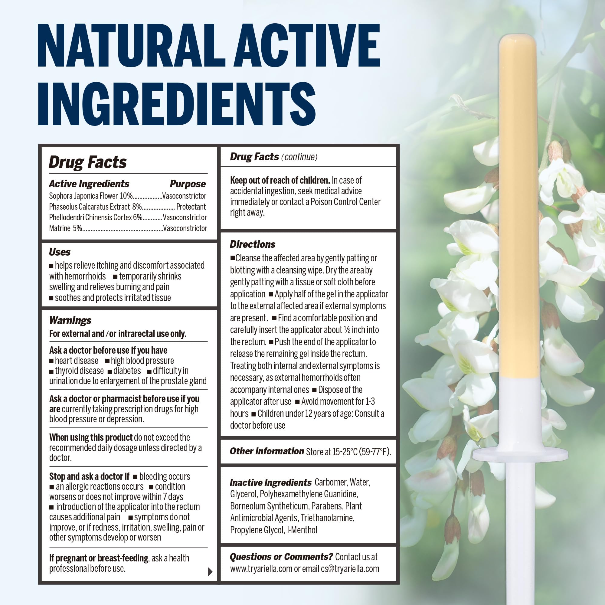 Ariella Hemorrhoid Treatment Suppository Gel: Natural & Herbal - Relieve Itching Burning Discomfort - Internal Relief - New Rounded Applicator - Nighttime Use (Pack of 12) AriellaBuy Supplements Australia