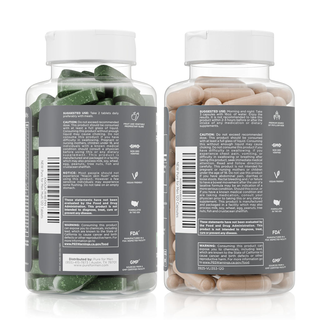 Pure for Men Original Stay Ready Fiber Supplement (120 Capsules) + Vegan Multivitamin (120 Capsules) Pure for MenBuy Supplements Australia