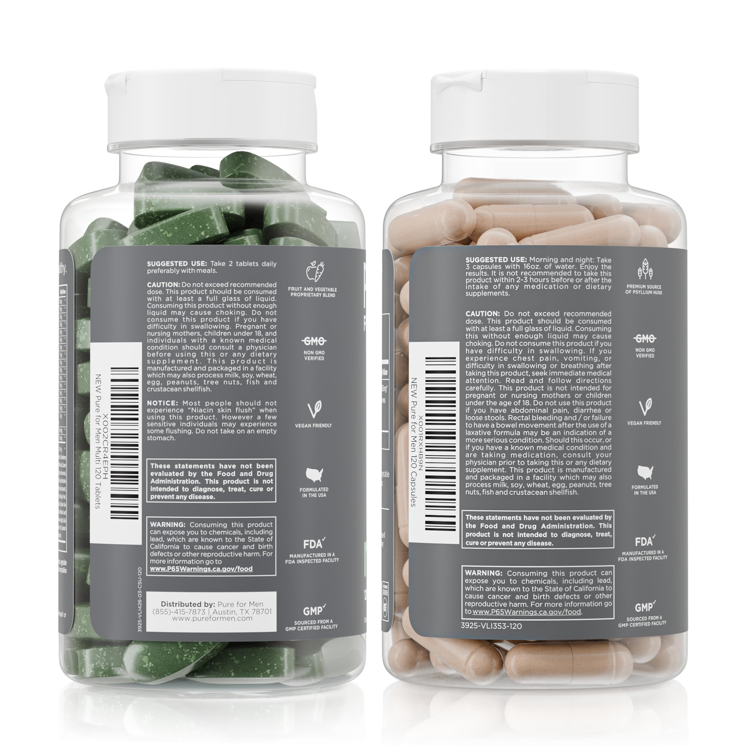 Pure for Men Original Stay Ready Fiber Supplement (120 Capsules) + Vegan Multivitamin (120 Capsules) Pure for MenBuy Supplements Australia