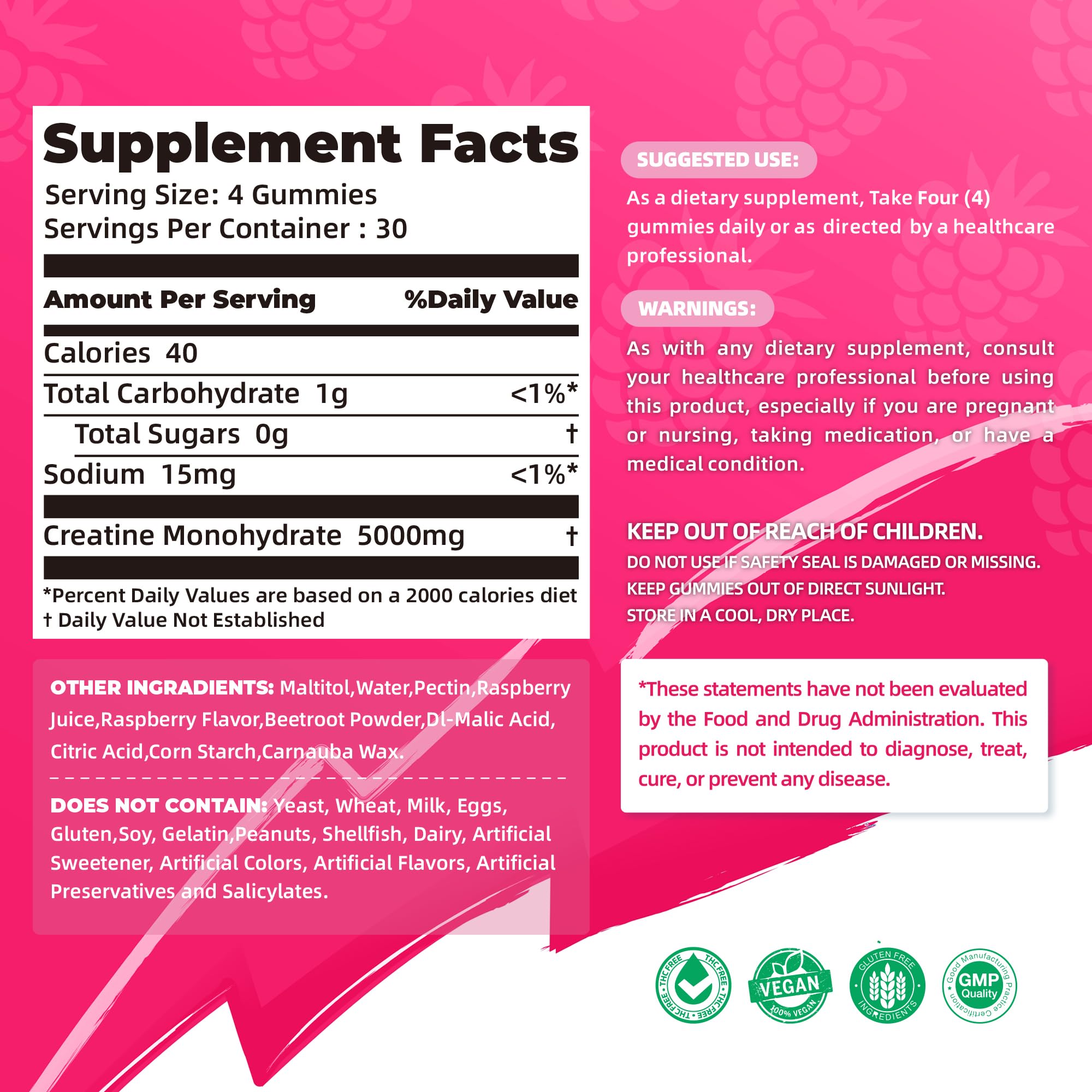 NSF Certified Creatine Gummy - Creatine Monohydrate Gummies 5000mg for Men & Women -120 Gummies Advanced Formula, Muscle Strength, Muscle Builder, Energy Boost, Pre-Workout Supplement-Raspberry AllcoovitaBuy Supplements Australia