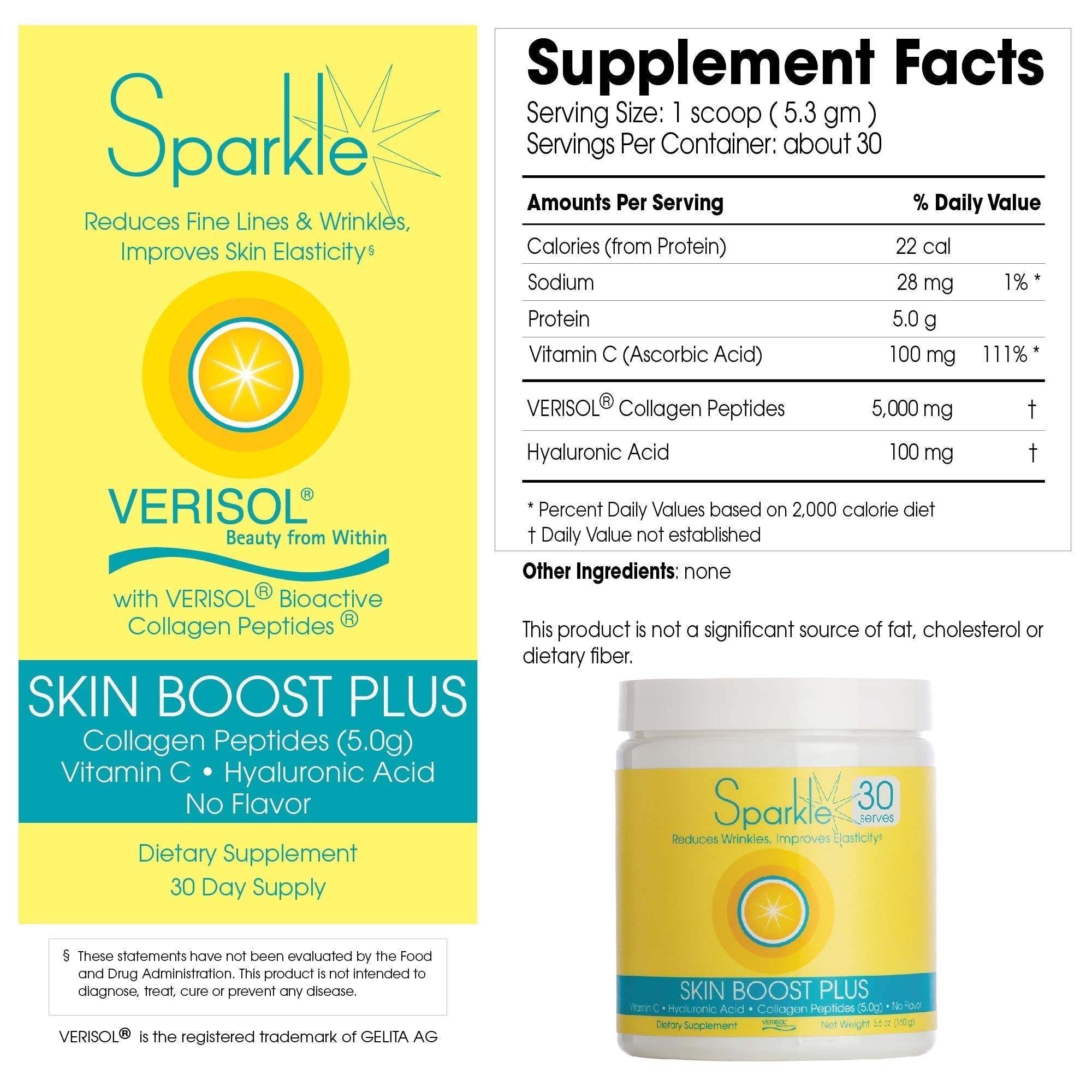Hydrolyzed Collagen Powder - Sparkle Skin Boost Plus (No Flavor) [30-Serves] Verisol Pept Sparkle CollagenBuy Supplements Australia