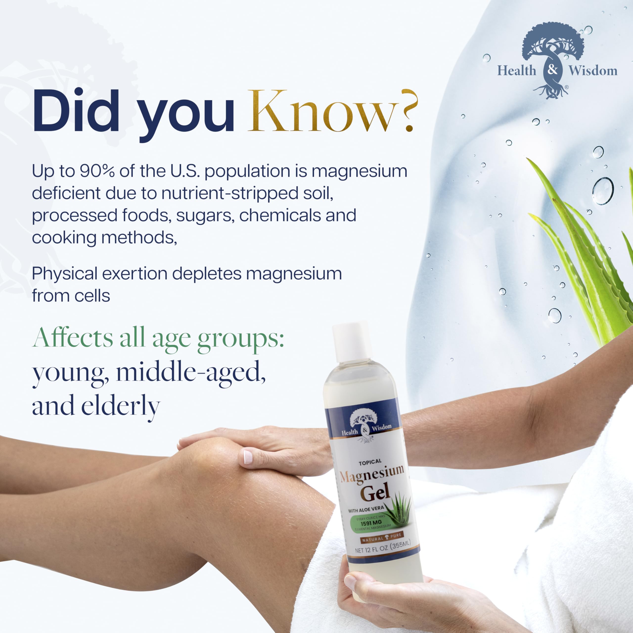 Health and Wisdom Pure Magnesium Gel with Seaweed Extract and Aloe Vera - Topical Muscle & Joint Relief- Natural and Pure Skin & Scalp Moisturizing - Enhanced Absorption - 12 Fl oz Health and WisdomBuy Supplements Australia