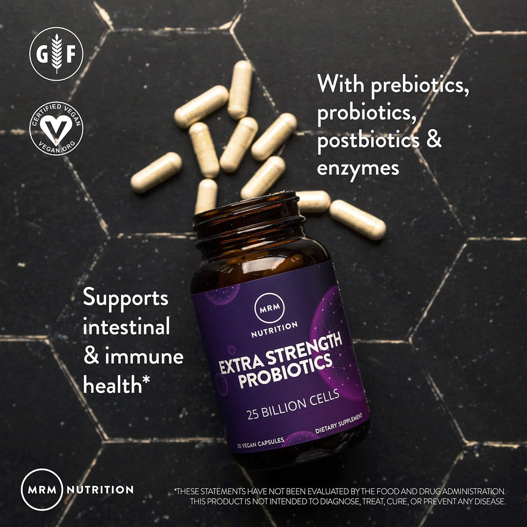 MRM Nutrition Extra Strength Probiotics - Supports Intestinal, GI, & Immune Health for Women & Men, Prebiotic, Probiotic, & Postbiotic Supplement, 25 Billion Cells & 16 Strains, Vegan - 30 Servings MRMBuy Supplements Australia