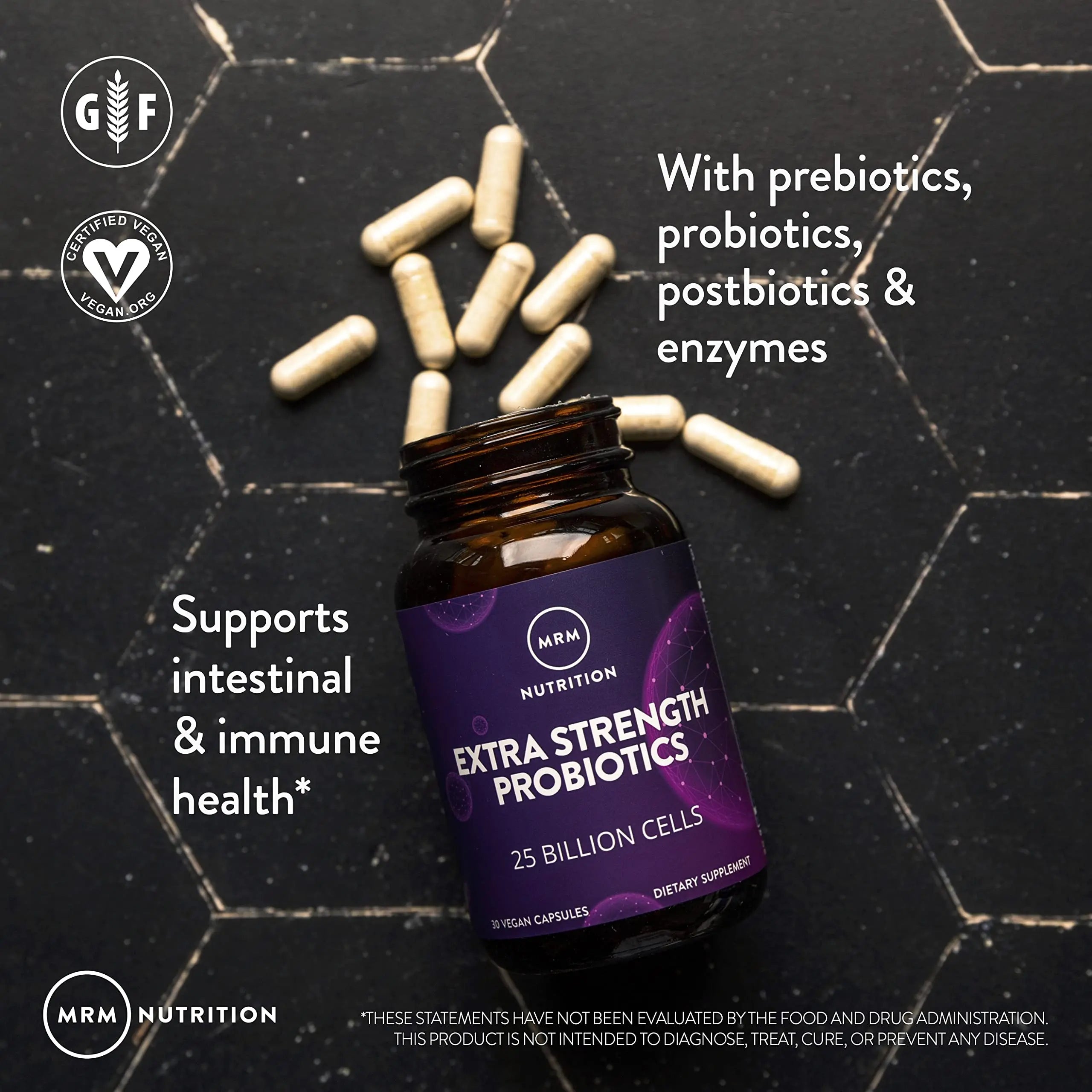 MRM Nutrition Extra Strength Probiotics - Supports Intestinal, GI, & Immune Health for Women & Men, Prebiotic, Probiotic, & Postbiotic Supplement, 25 Billion Cells & 16 Strains, Vegan - 30 Servings MRMBuy Supplements Australia