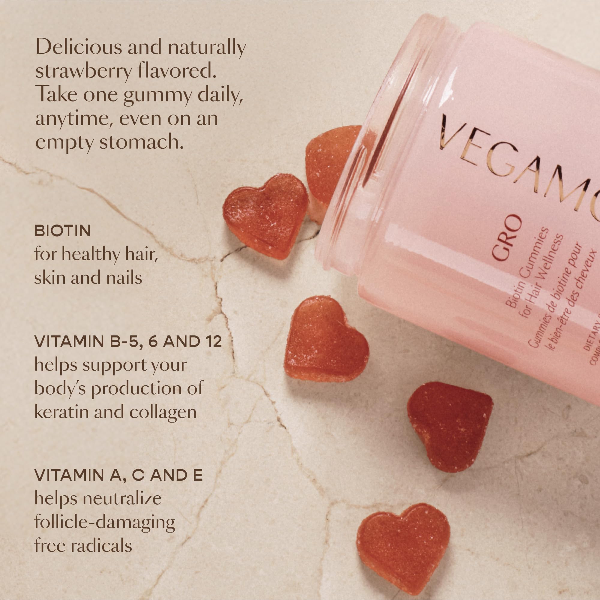 VEGAMOUR GRO Biotin Gummies, Strawberry Flavor with 5000 mcg Biotin, Supports Healthy Hair Vegan Gummies with Vitamins A, B, C, E, B-12 & More, 30 Ct VEGAMOURBuy Supplements Australia