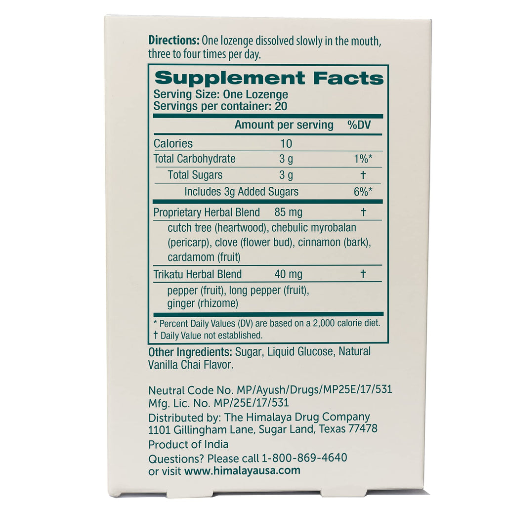 Himalaya Koflet Lozenges, Vanilla Chai Flavor, Natural Herbal Cough Drop for Warming Relief and Soothing Comfort, 130 mg, 20 Lozenge Himalaya buy supplements Au