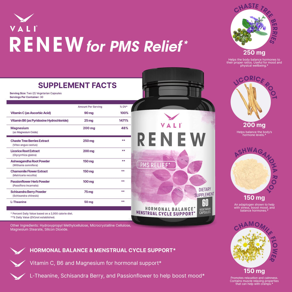 VALI Renew PMS Relief Supplement. Women’s Menstrual Cycle Support. Herbal Formula VALIBuy Supplements Australia