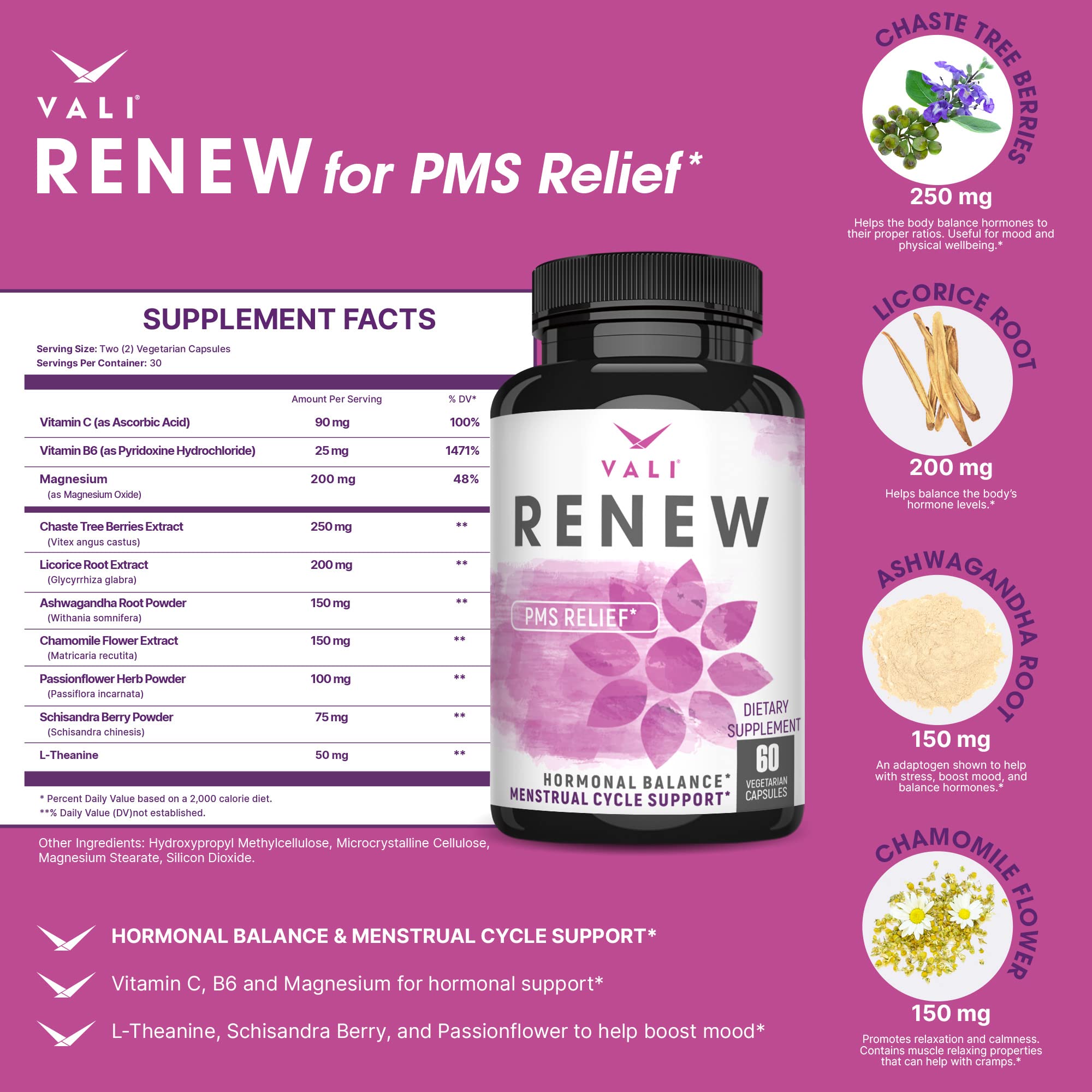 VALI Renew PMS Relief Supplement. Women’s Menstrual Cycle Support. Herbal Formula VALIBuy Supplements Australia