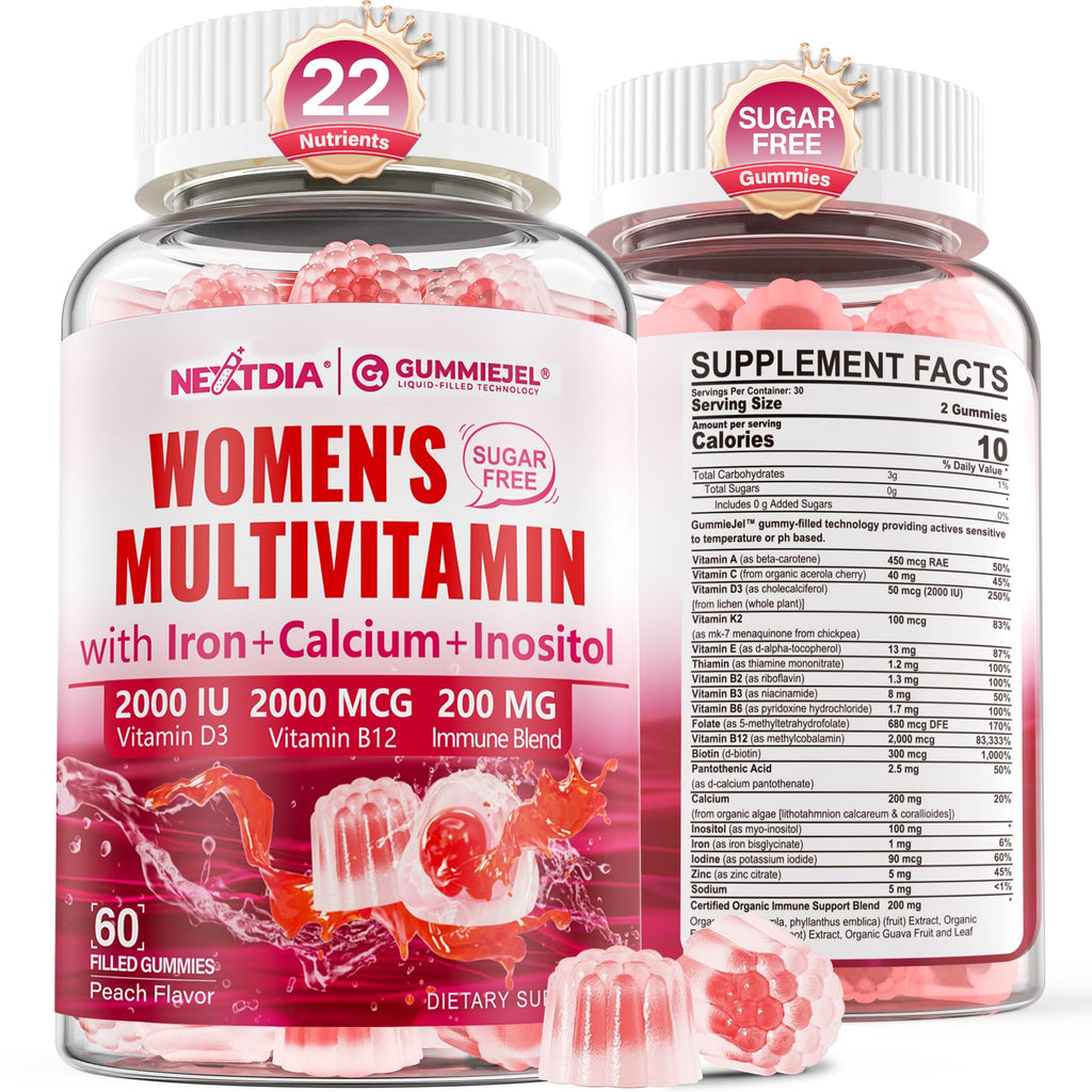 Methylated Multivitamin for Women Gummies, Calcium, D3 K2, Methylfolate & B12, Inositol, Daily Vitamin A C E, B Complex, Biotin, Zinc NextdiaBuy Supplements Australia