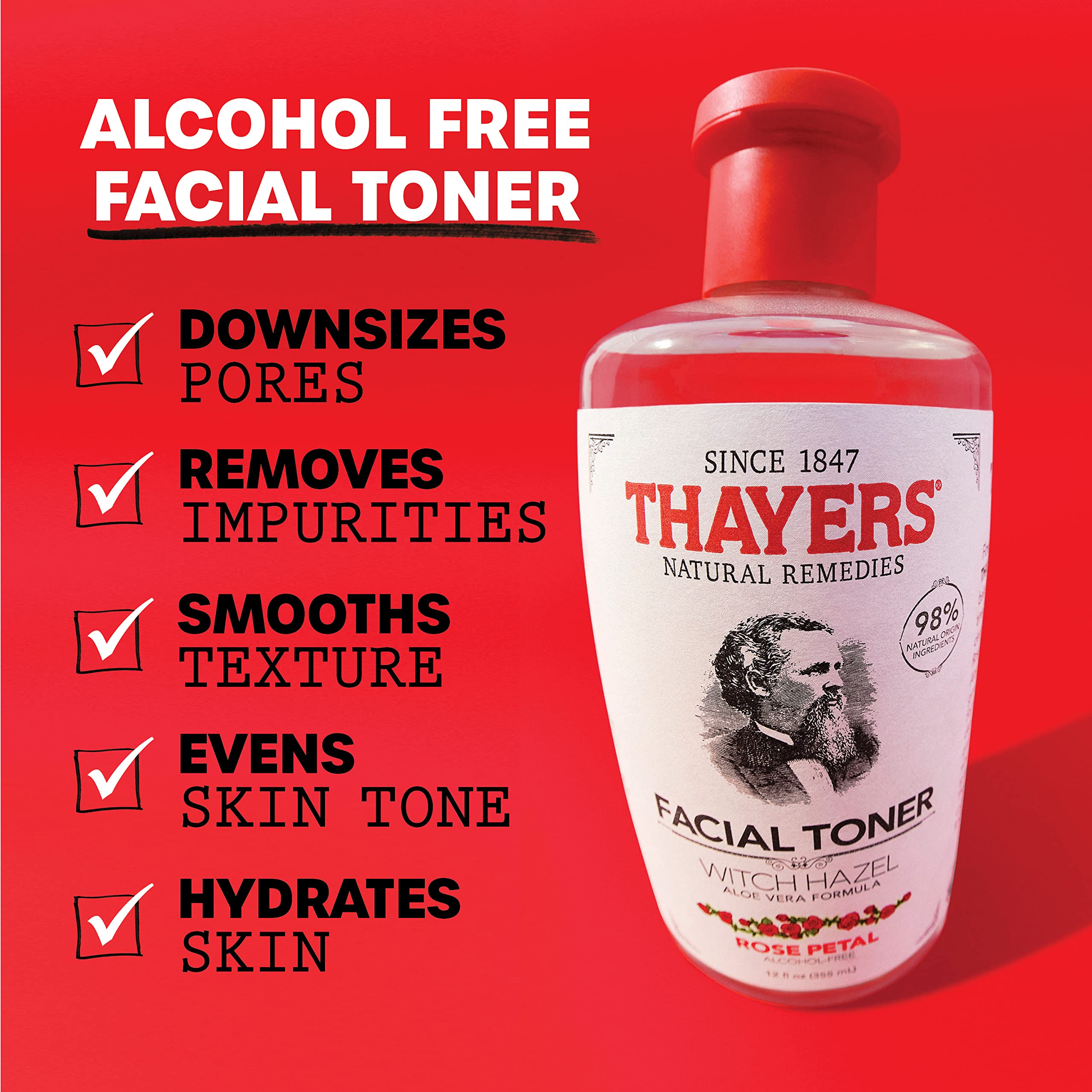 Thayers Alcohol-Free, Hydrating Rose Petal Witch Hazel Facial Toner 12 oz + 3oz THAYERSBuy Supplements Australia