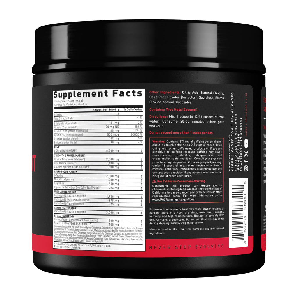Kaged Stimulant Free Pre Workout Powder | Fruit Punch | Pre-Kaged | Formulated with Creatine, Beta Alanine | No Jitters | 20 Servings