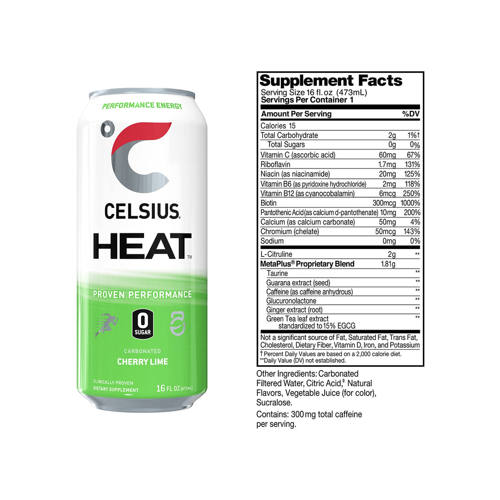 CELSIUS HEAT Performance Energy Drink, Cherry Lime, 16 Fl Oz (Pack of 12) CELSIUSBuy Supplements Australia