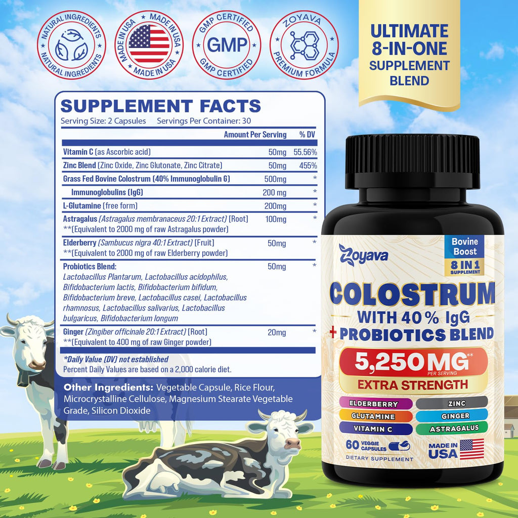 Bovine Colostrum Supplement Capsules 5250 MG, Grass Fed Cow Colostrum ZoyavaBuy Supplements Australia