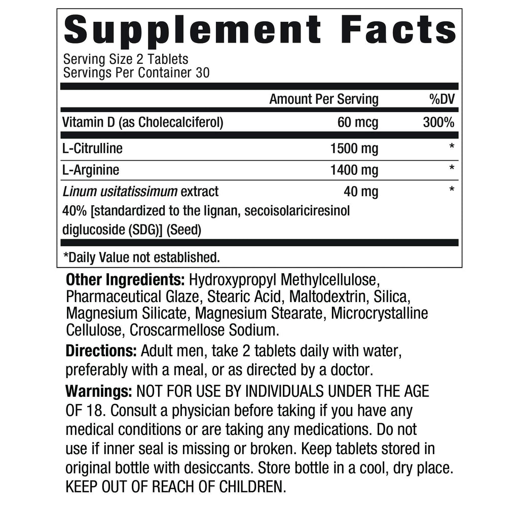 Ageless Male Performance Nitric Oxide Booster for Men - Promote Blood Circulation, Arousal, Energy Production, Drive, Stamina, Health Supplement (60 Tablets, 1 Bottle)