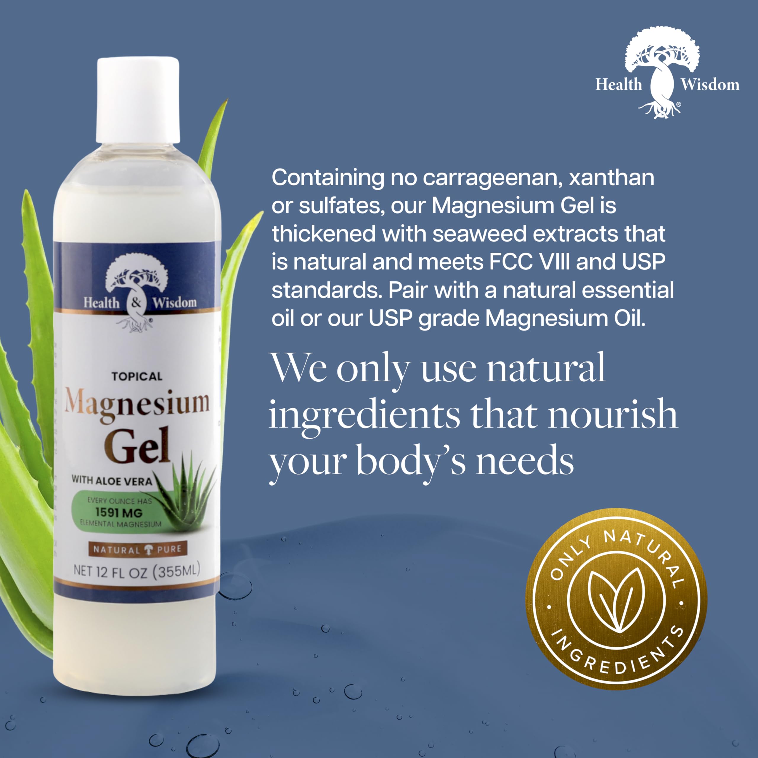 Health and Wisdom Pure Magnesium Gel with Seaweed Extract and Aloe Vera - Topical Muscle & Joint Relief- Natural and Pure Skin & Scalp Moisturizing - Enhanced Absorption - 12 Fl oz Health and WisdomBuy Supplements Australia