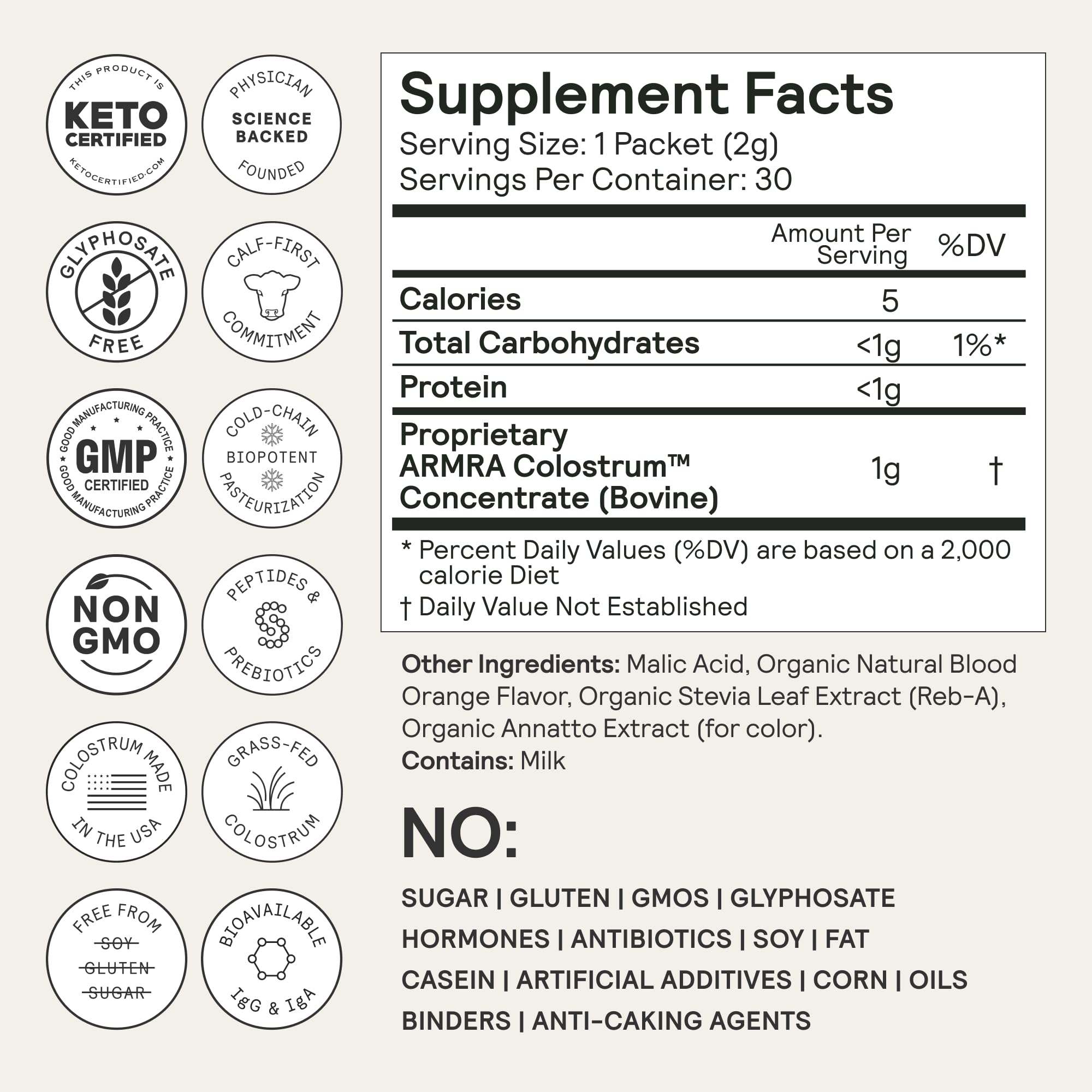 ARMRA Colostrum Powder | Blood Orange | Gut Health & Bloating | Skin & Hair | Immunity | Keto, Gluten & Fat-Free | 60 Servings ARMRABuy Supplements Australia