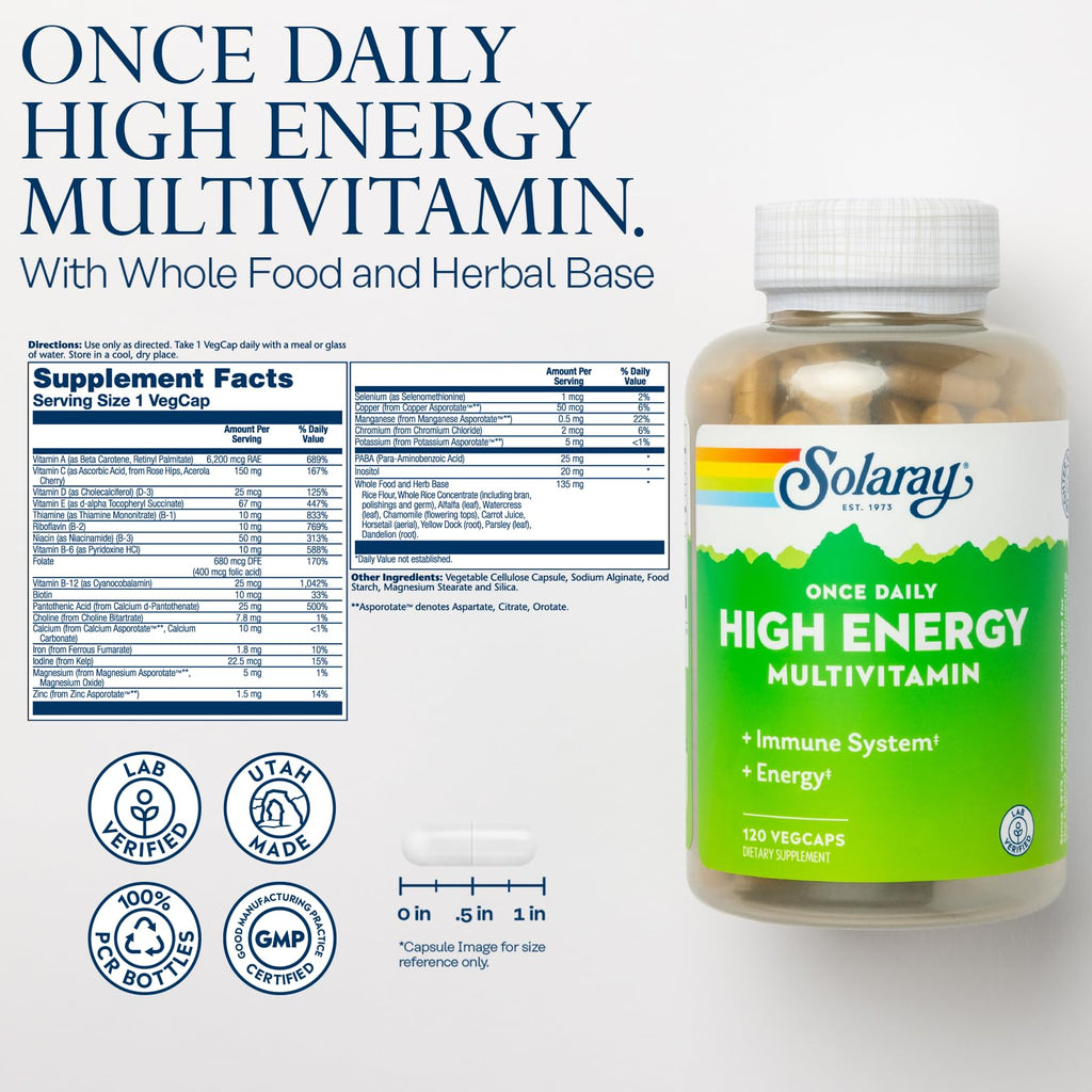 SOLARAY Once Daily High Energy Multivitamin for Women and Men - Energy Supplements - Immune Support w/Vitamin C, A, D and E, Vitamin B Complex SOLARAYBuy Supplements Australia