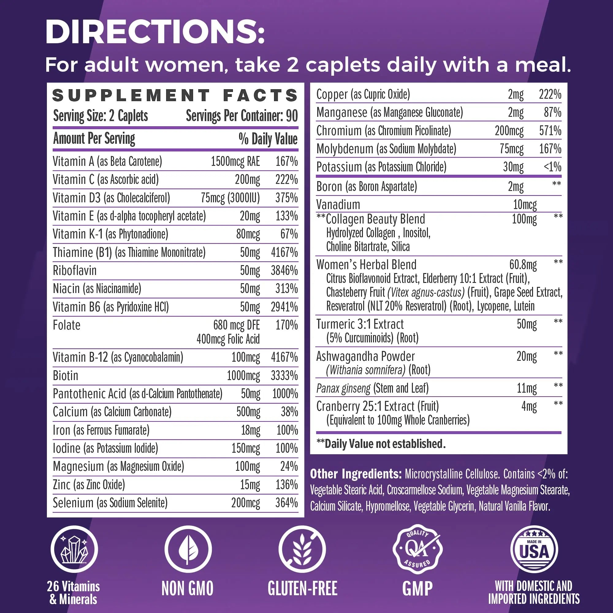 Vitamin World Ultra 360 Multivitamin for Women, Women's Multivitamin with Herbs & Collagen for Hair, Skin & Nails, Supplement with Iron, Vitamin A, B, C, D, E Vitamin World