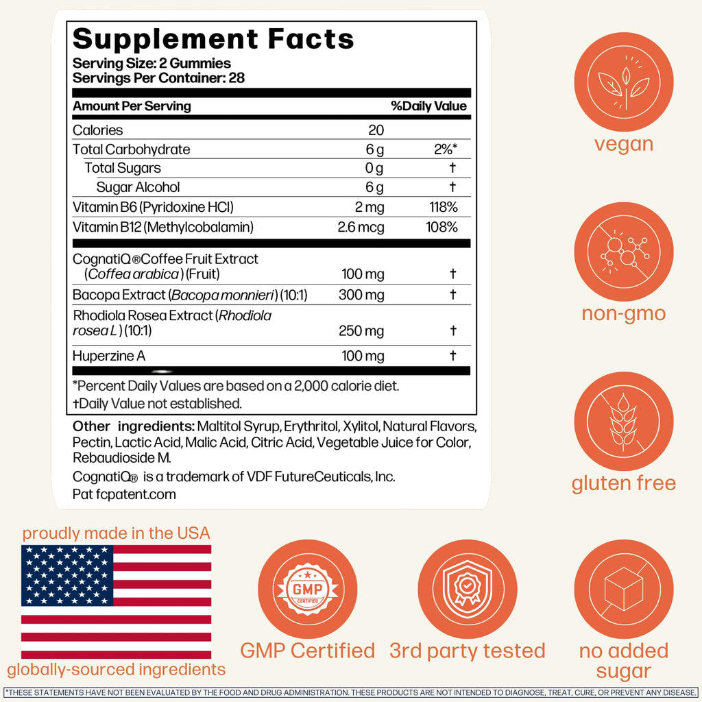 Avantera Elevate Gummies Premium Nootropic Supplement - Beat Brain Fog - Best Focus Supplements for Memory & Focus Support - Energy Without Crash - 60 Gummies for Women & Men AvanteraBuy Supplements Australia