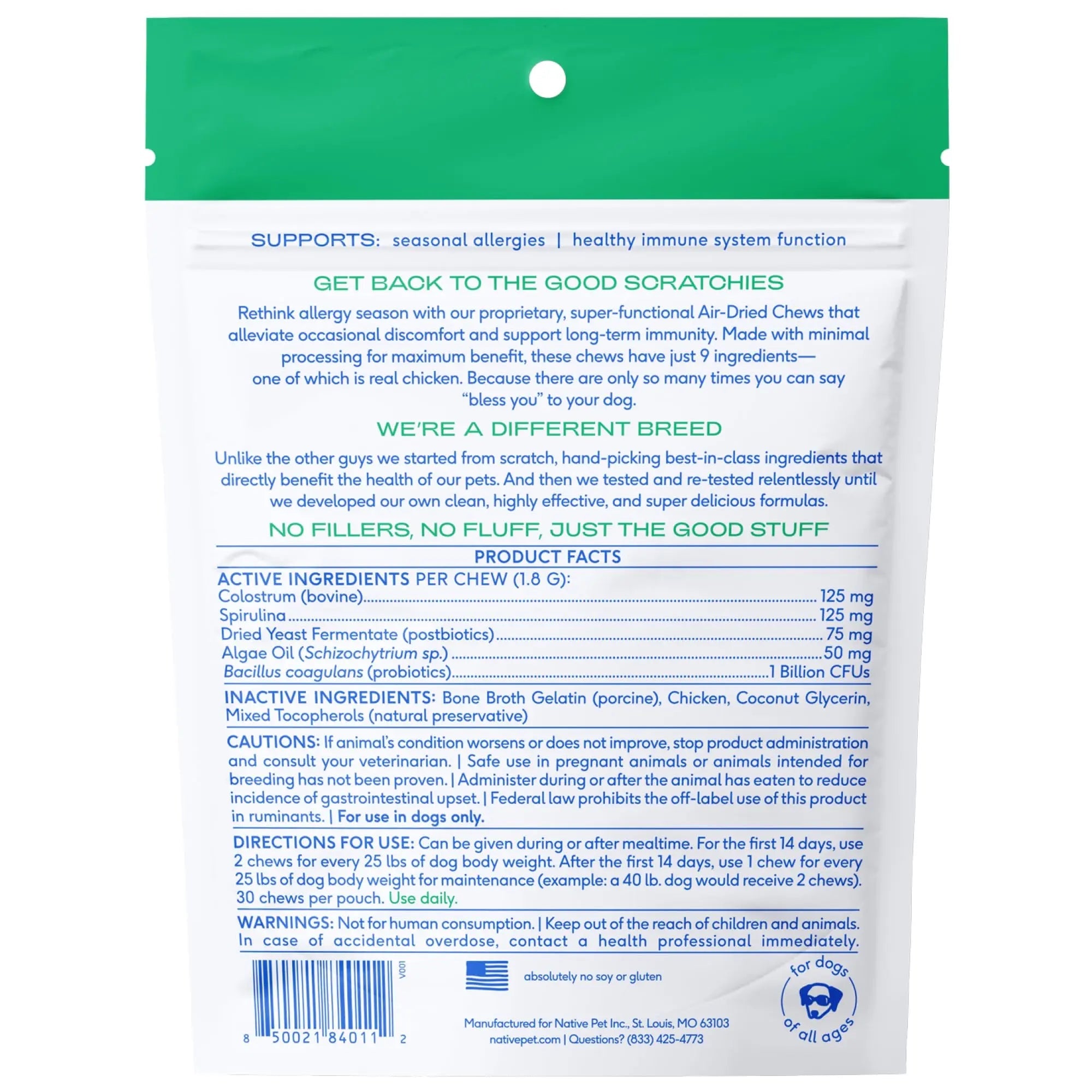 Native Pet Dog Allergy Chews - Dog Allergy Relief for Medium Breeds - Supports Seasonal Itch Relief, Healthy Immune Function & Reduces Sneezing - Colostrum, Spirulina, & Probiotics - 30 Days Supply Native PetBuy Supplements Australia