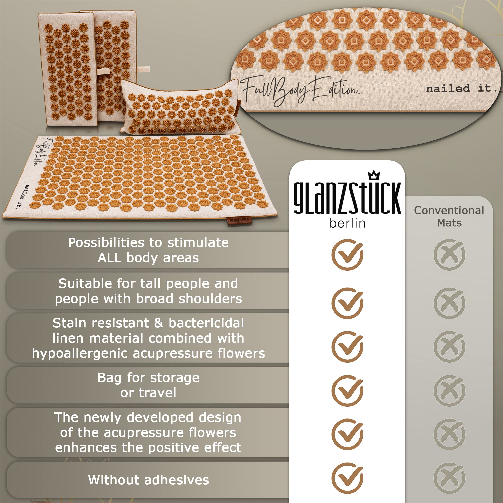 Glanzstück Berlin® Health Collection XXL Acupressure Mat Set for Full Body for Tension Headaches Glanzstück BerlinBuy Supplements Australia