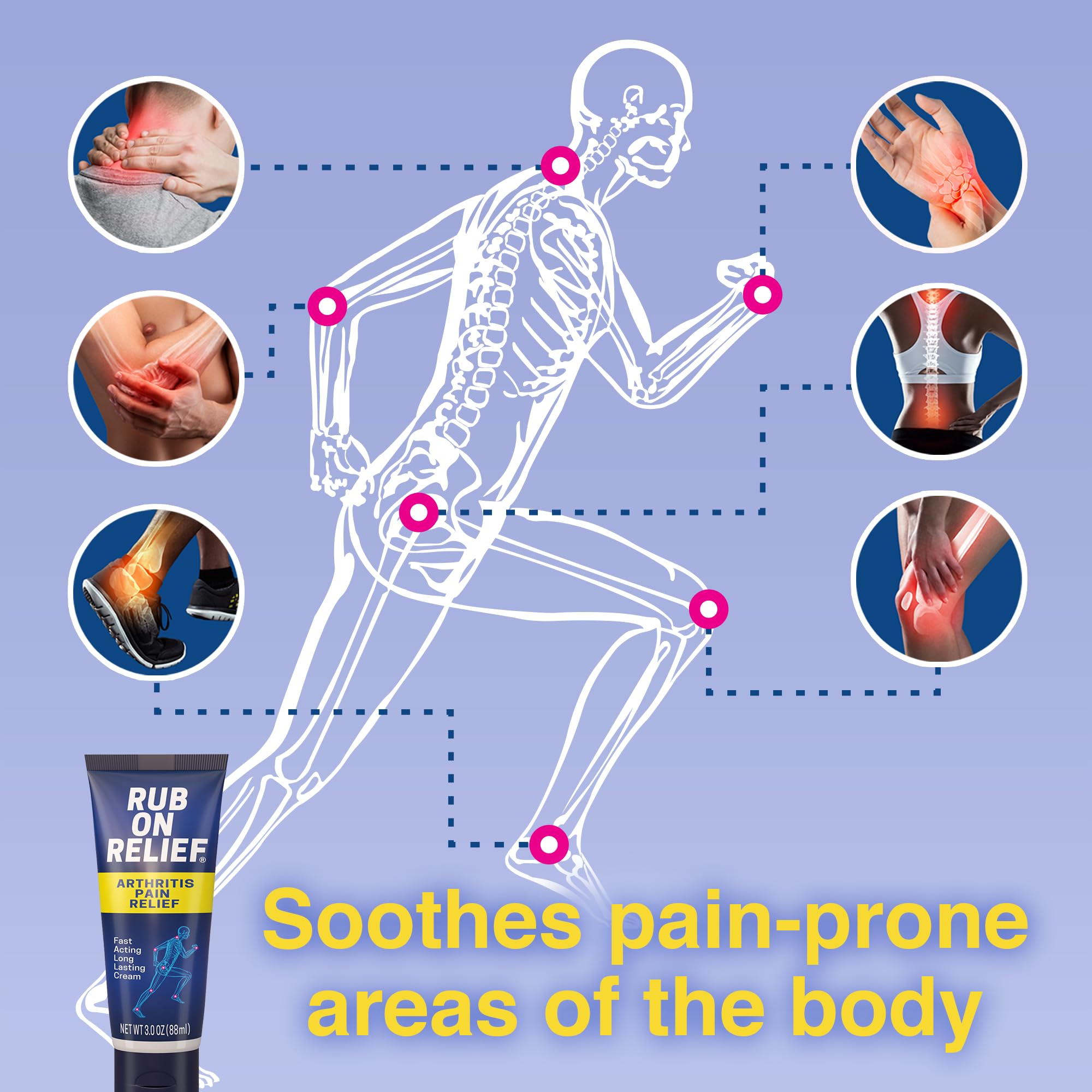 RUB ON RELIEF Arthritis Pain Relief Cream – 10-in-1 Non-Greasy Joints Pain Cream for Knees, Back, Neck, Hands, & Muscle Aches with Menthol, Camphor, Arnica, MSM & Turmeric Up to 8 Hours, 3oz (1 Pack) RUB ON RELIEFBuy Supplements Australia