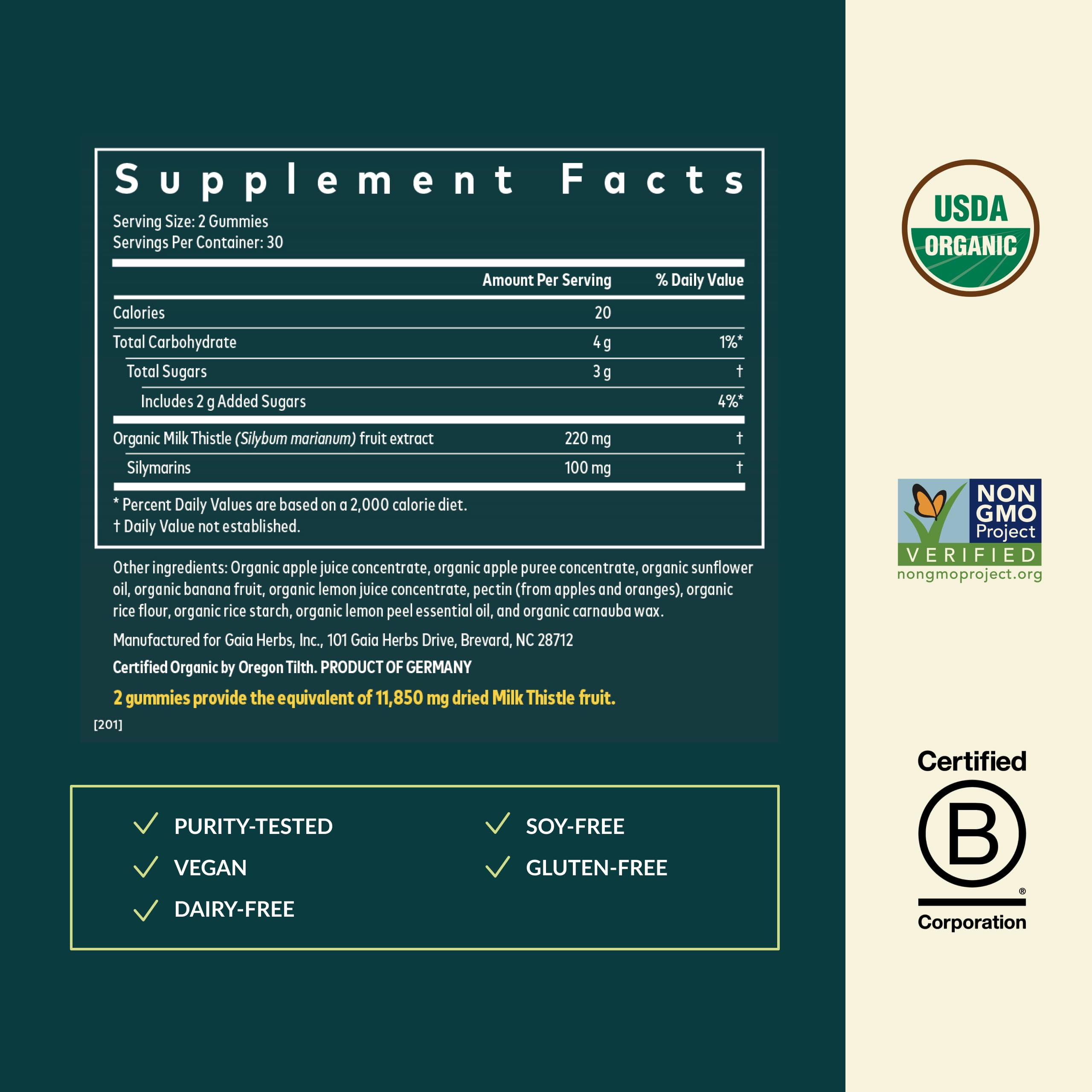 Gaia Herbs Milk Thistle Gummies - Herbal Supplement with Antioxidant Properties for Liver Health & Liver Detox - Lemon Flavored - 60 Vegan Gummies Gaia HerbsBuy Supplements Australia