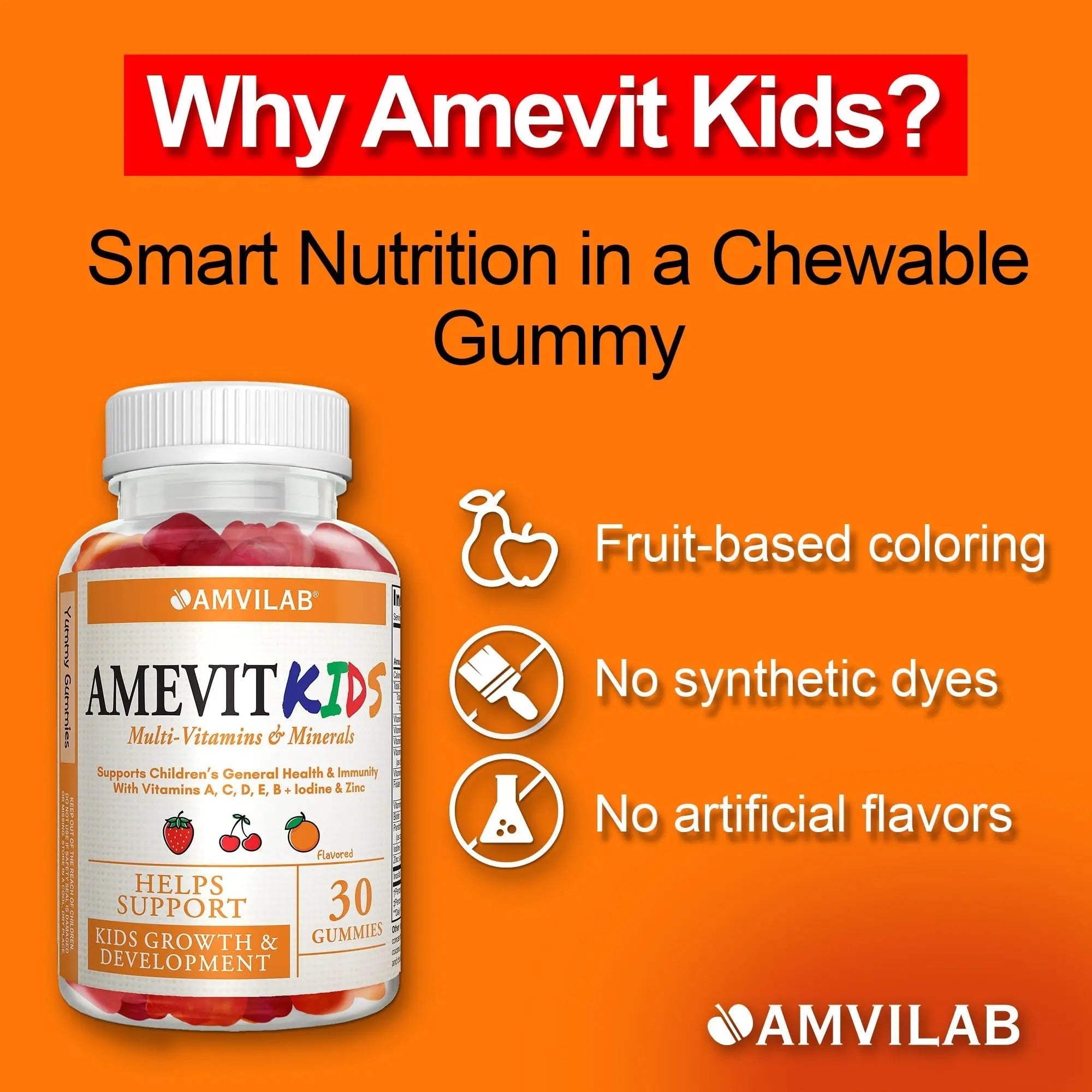 AMVILAB Amevit Kids Gummy Multivitamin – Complete Daily Vitamins for Children – with Essential Nutrients for Growth & Immunity AMVILABBuy Supplements Australia