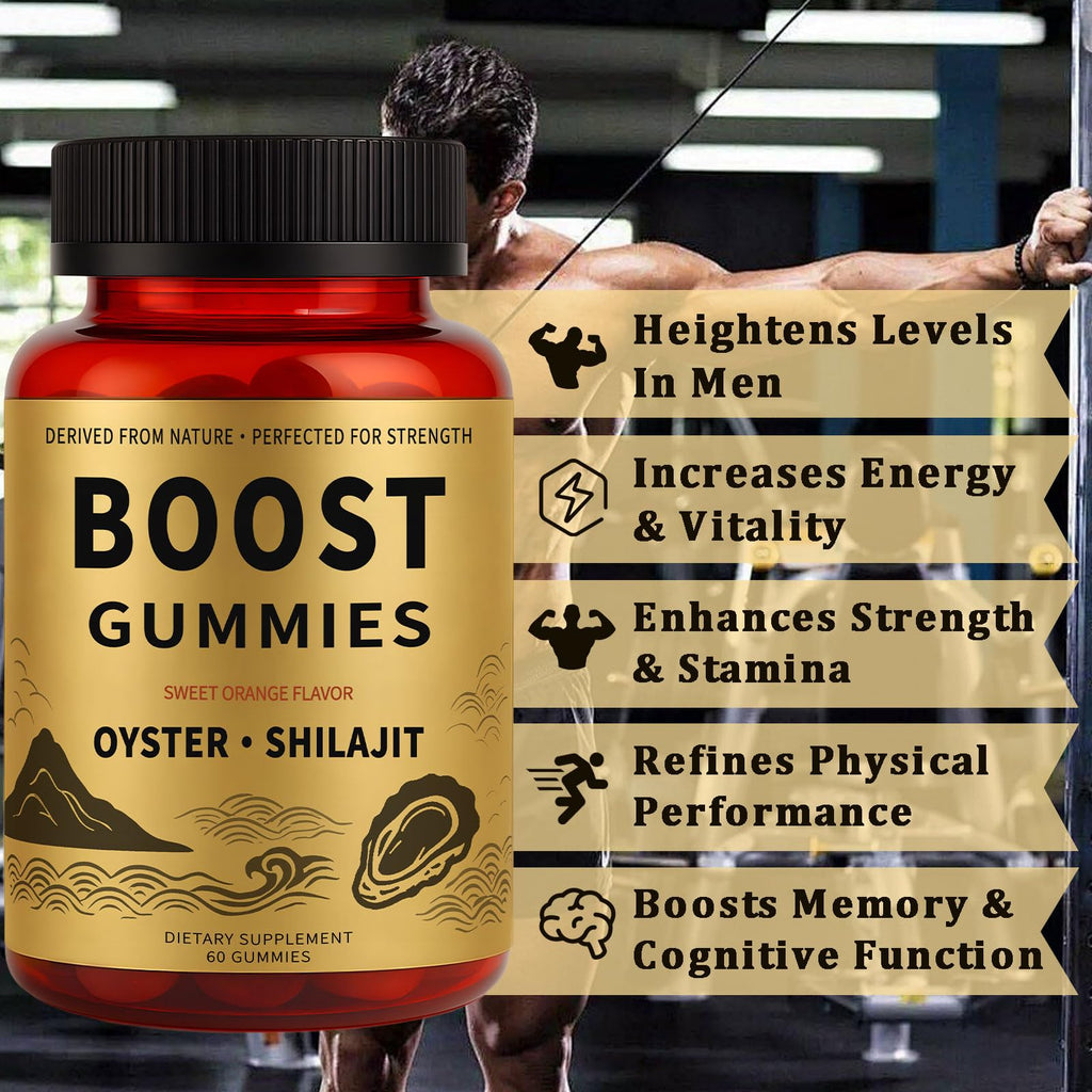 Rulinal Boost Alpha Gummies for Men | Oyster Shilajit Gummies for Adults | Enhances Strength & Immune Support | with Oyster, Shilajit, Vitamin B3, Maca Powder | Non-GMO & Vegan | 60 Gummies RulinalBuy Supplements Australia