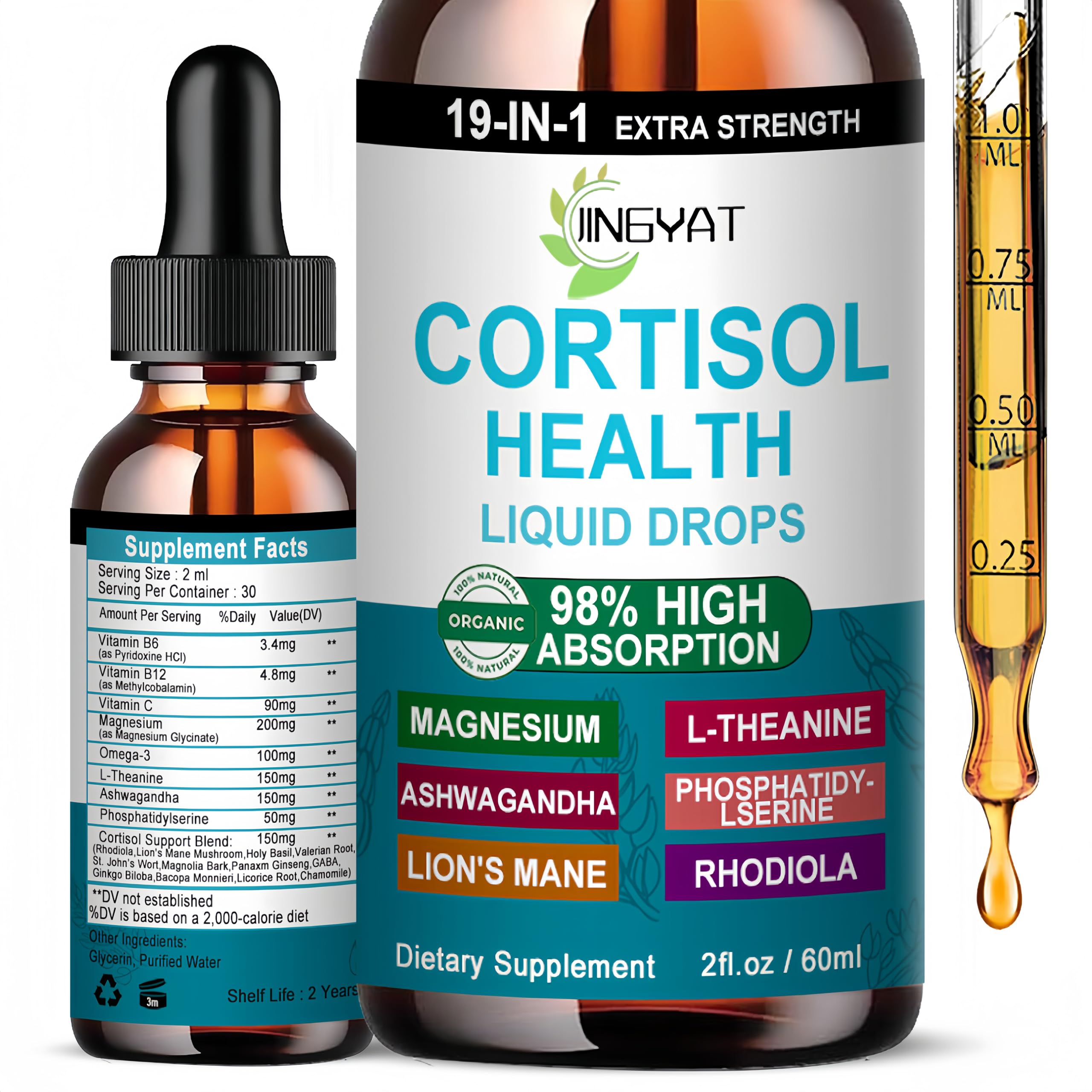 Cortisol Supplements for Women,19-in-1 Cortisol Supplement Liquid Drops w/Magnesium,L-Theanine,Ashwagandha,Omega-3, High Absorption Hormone Balanced for Women Drops - Sleep Focus Mood, Non-GMO JINGYATBuy Supplements Australia