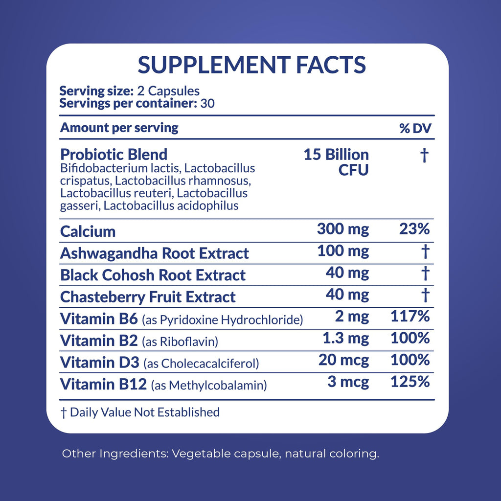 Natural Menopause Supplements for Women - Perimenopause Supplements for Hormonal Balance, Bloating & Mood Swings | Hot Flashes Menopause Relief w/Probiotics & Prebiotics, Black Cohosh & Chasteberry PharmaSuppsBuy Supplements Australia