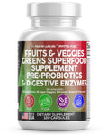 Clean Nutraceuticals Fruits and Veggies Supplement Reds & Green Superfood - Balance of Over 70 Fruit & Vegetable Supplements Capsules with Probiotics Prebiotics
