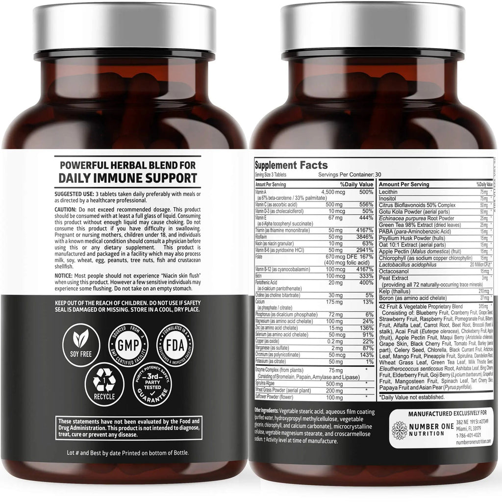 N1N Premium Plant Based Multivitamin [42 Powerful Ingredients] Men & Women Daily Multivitamins with Raw Veggies and Fruits, Probiotics Number One Nutrition