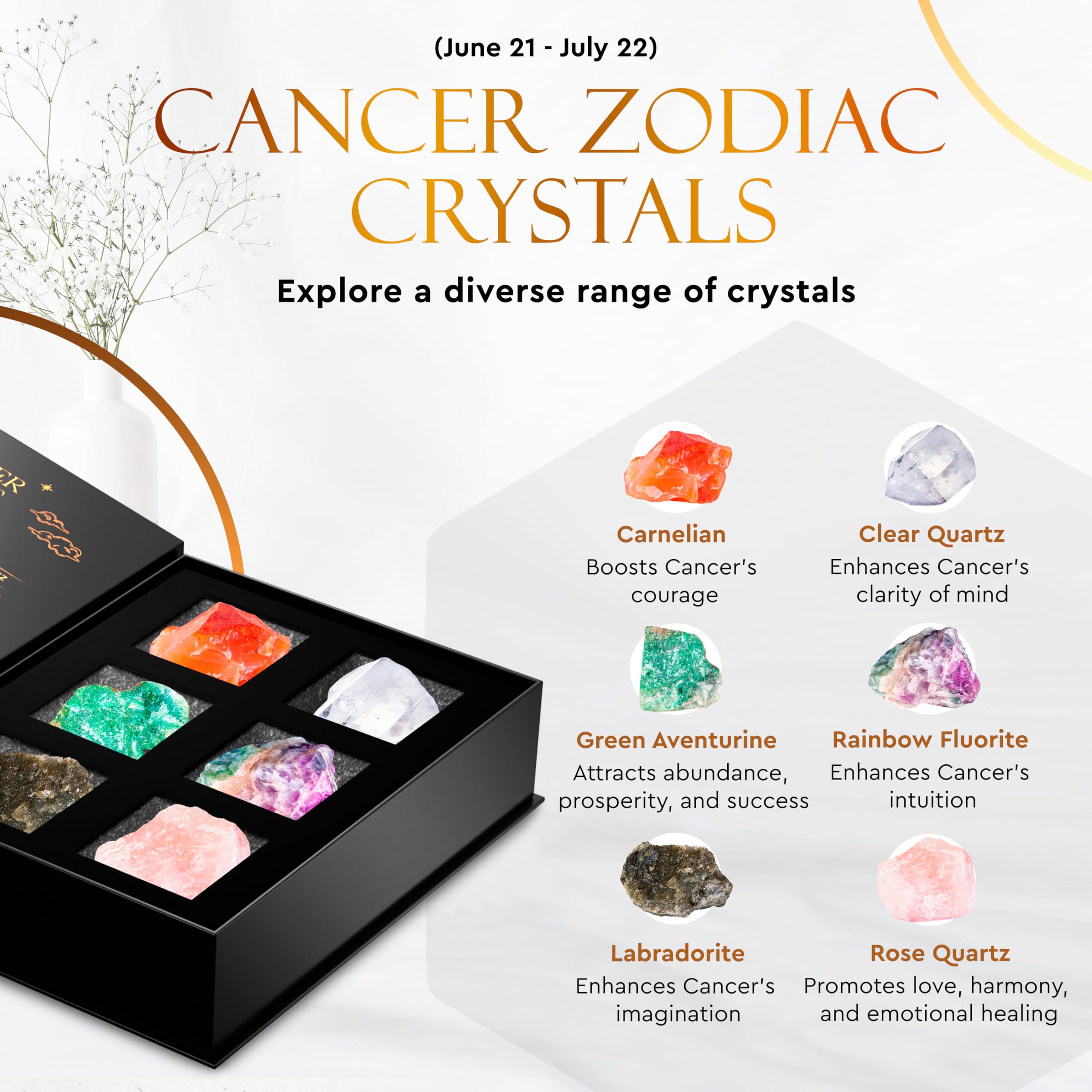 Wyspell Cancer Crystal Set - 6 Raw Cancer Crystals and Healing Stones - Cancer Zodiac Gifts for Women WyspellBuy Supplements Australia