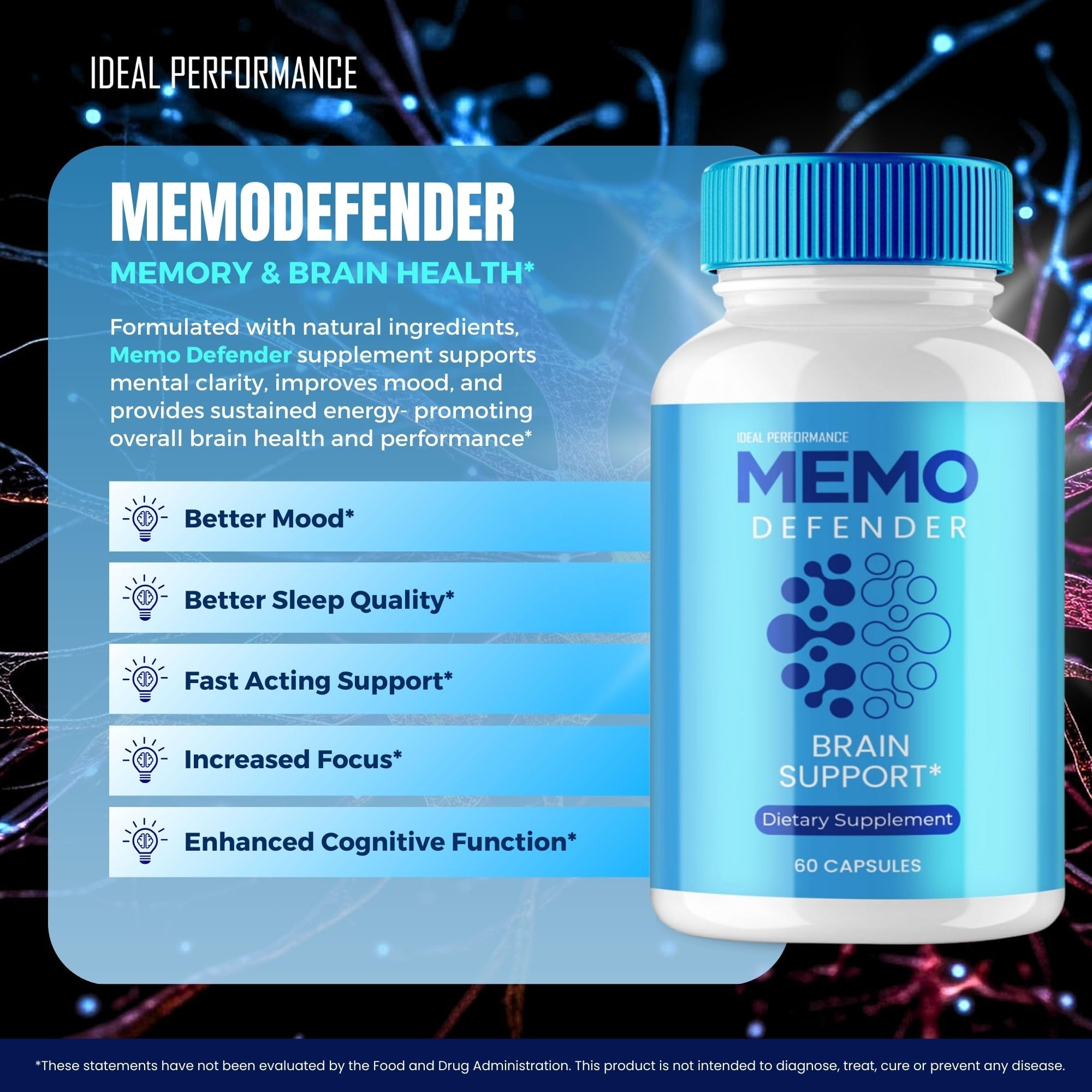 Memo Defender Brain and Memory Support Capsules, Memo Defender for Memory Supplement Pills, Advanced Formula Nootropic Pills for Brain Health Support, MemoDefender Health Blend Reviews (2 Pack) IDEAL PERFORMANCEBuy Supplements Australia