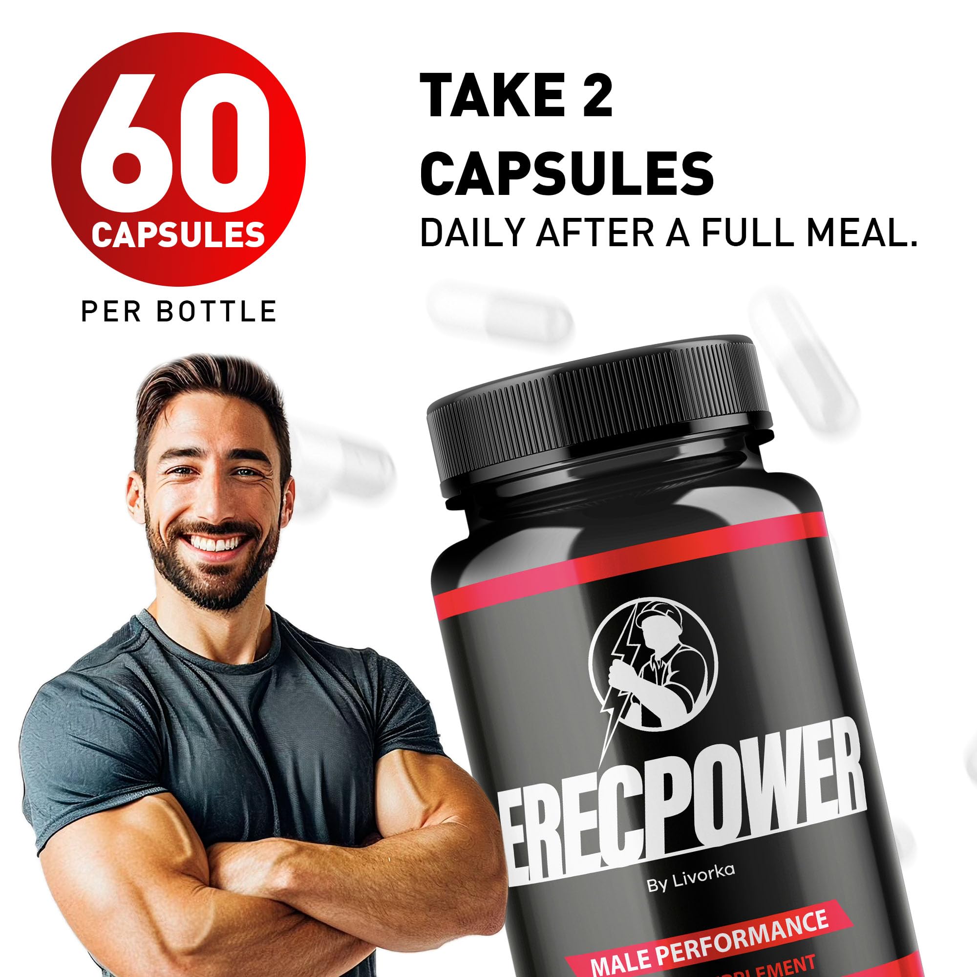 LIVORKA Erecpower Multivitamin Male Performance Capsules for Mens Health, Advanced Formula - 300 Capsules (5 Month Supply) - Pack of 5 LIVORKABuy Supplements Australia