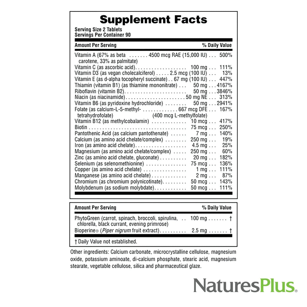 NaturesPlus Source of Life Power Teen - 180 Vegetarian Tablets - Teen Multivitamin with Minerals & Whole Foods for Mental Focus NaturesPlus