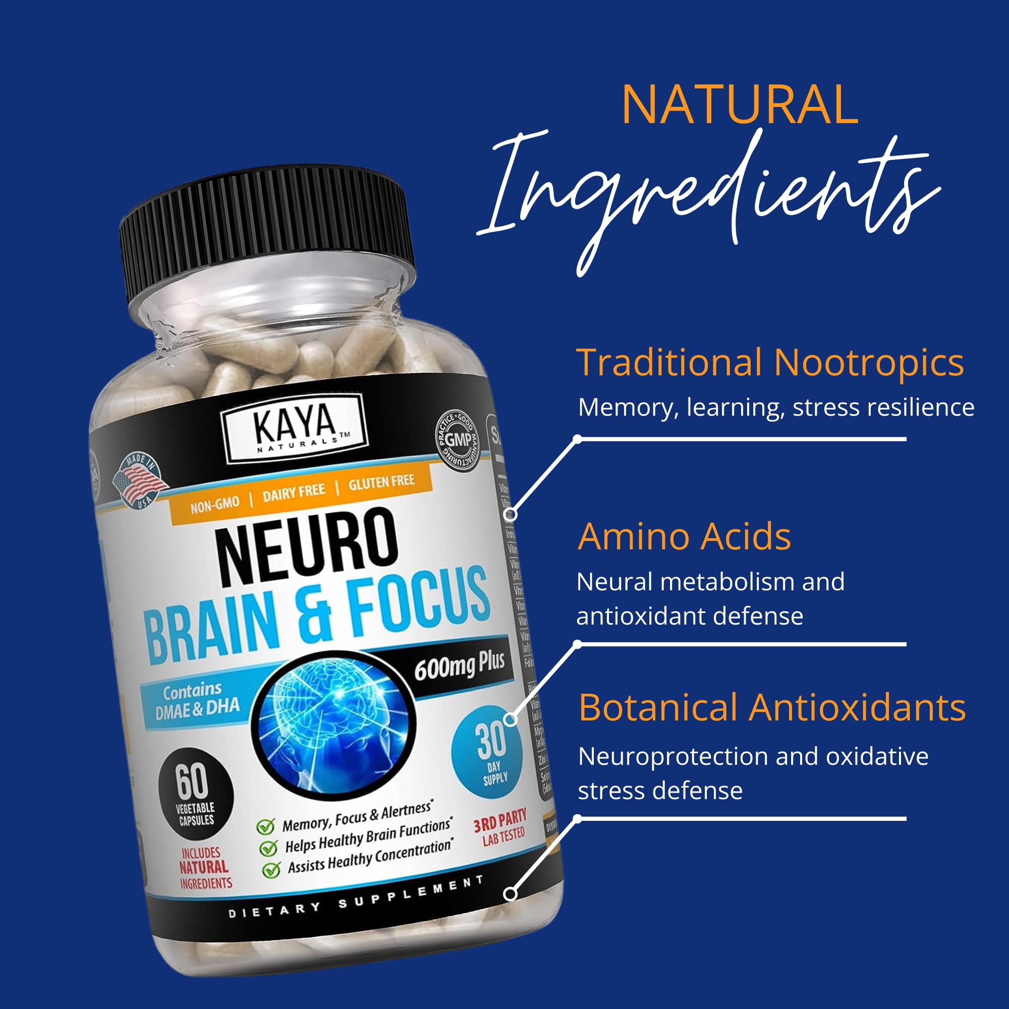 Kaya Naturals - Neuro Brain for Memory & Focus - Nootropic Energy Capsule - Nootropic Brain Support Supplement - Focus & Concentration & Learning Accuracy - Cognitive Function - 60 Count Kaya NaturalsBuy Supplements Australia