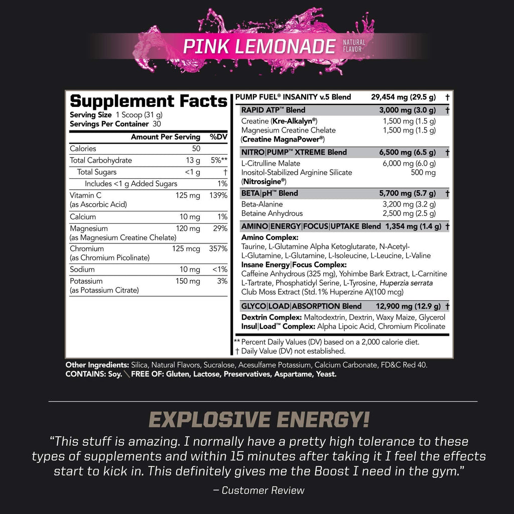 PMD Sports Ultra Pump Fuel Insanity - Pre Workout – Pink Lemonade (30 Servings) Sports Omega Cuts Elite Thermogenic Fat Burner (90 Softgels)