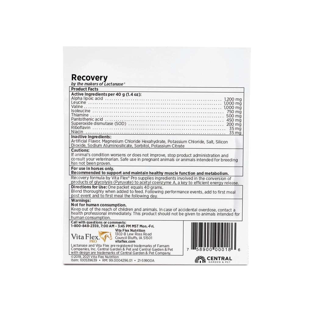 Vita Flex Pro Recovery by the Makers of Lactanase, Post Performance Horse Supplements 40 g, Show Safe Muscle Recovery Supplements, Amino Acids for Horses, Strength & Joint Health Vita FlexBuy Supplements Australia
