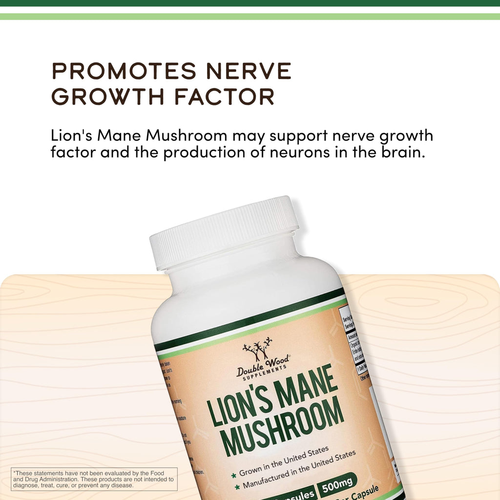 Organic Lions Mane Mushroom Capsules (120 Count), for Focus Support and Immune Health, Third Party Tested and Grown in The USA - by Double Wood Double Wood SupplementsBuy Supplements Australia