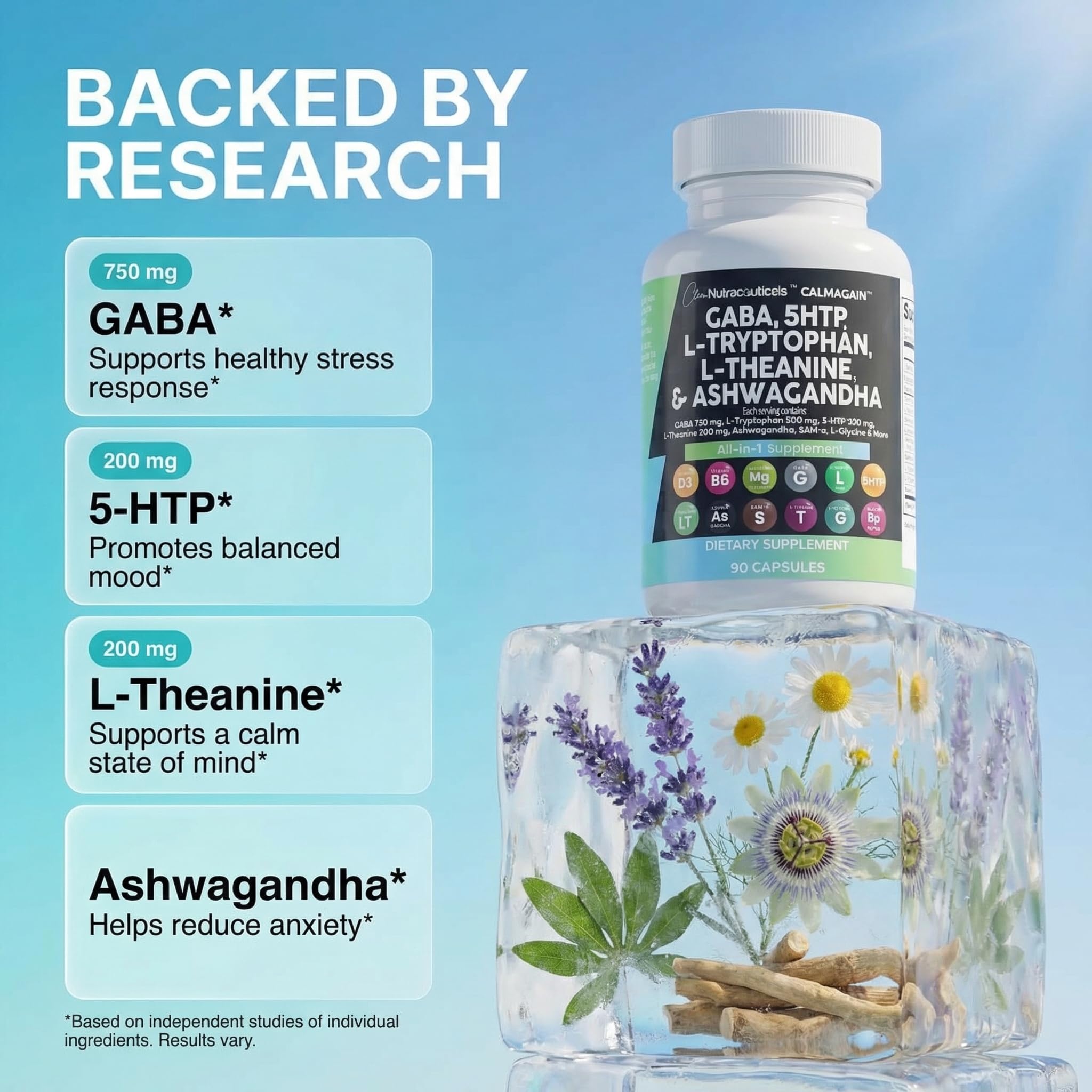 Clean Nutraceuticals GABA 750mg 5 HTP 200mg L Tryptophan 500mg L Theanine 200mg Ashwagandha SAM-e L-Glycine - Mood Support Vitamins for Women and Men with L-Tyrosine 5-HTP (5-Hydroxytryptophan) Clean Nutraceuticals buy supplements Au
