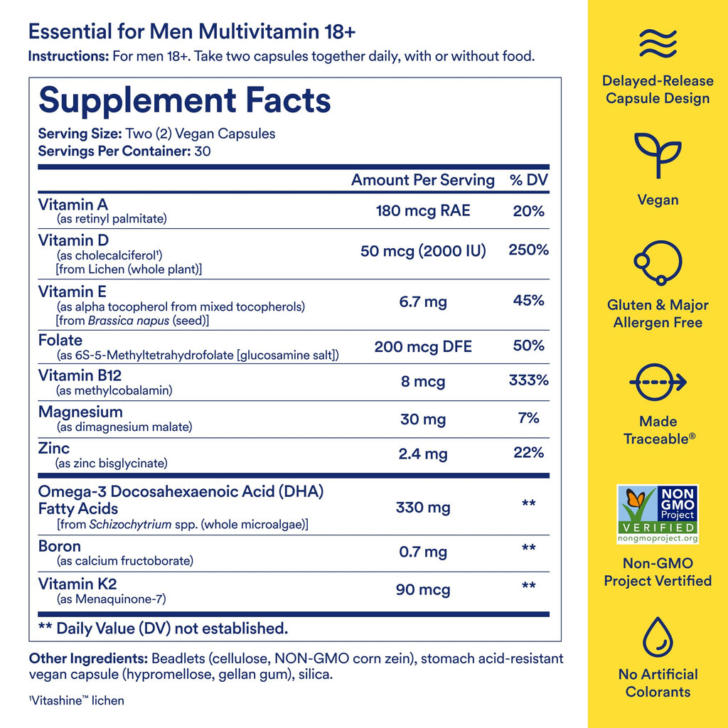 Ritual Multivitamin for Men 18+ with Zinc, Vitamin A and D3 for Immune Function Support*, Omega-3 DHA, B12, K2, Gluten Free RitualBuy Supplements Australia