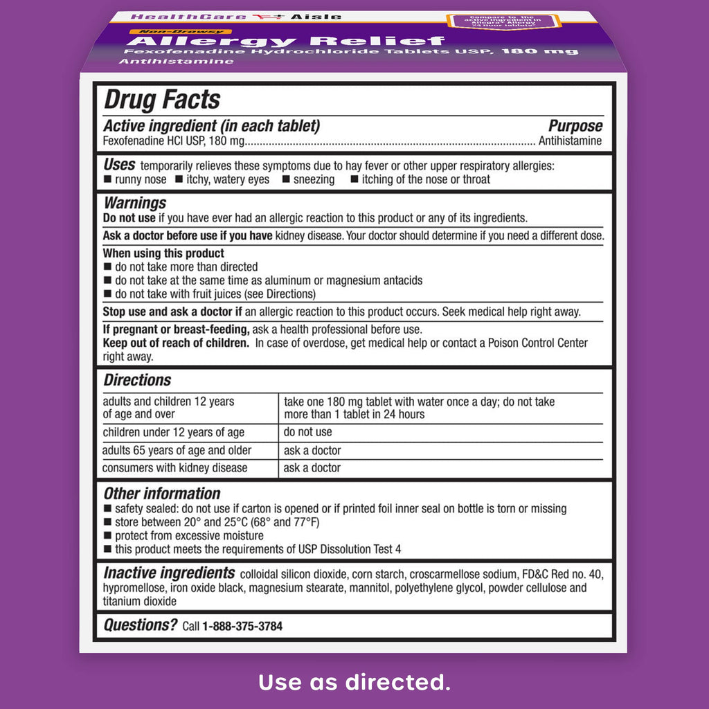 HealthCareAisle Allergy Relief - Fexofenadine Hydrochloride Tablets USP, 180 mg, 90 Tablets, Allergy Medication, Non-Drowsy 24-Hour Relief HealthCareAisle buy supplements Au