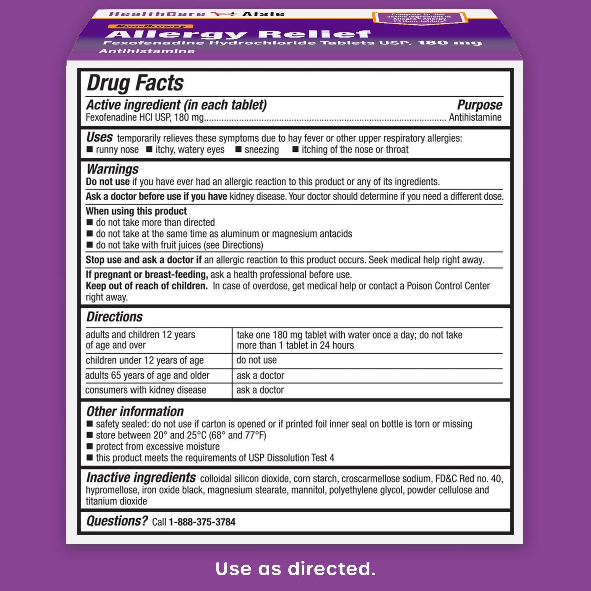 HealthCareAisle Allergy Relief - Fexofenadine Hydrochloride Tablets USP, 180 mg, 90 Tablets, Allergy Medication, Non-Drowsy 24-Hour Relief HealthCareAisle buy supplements Au