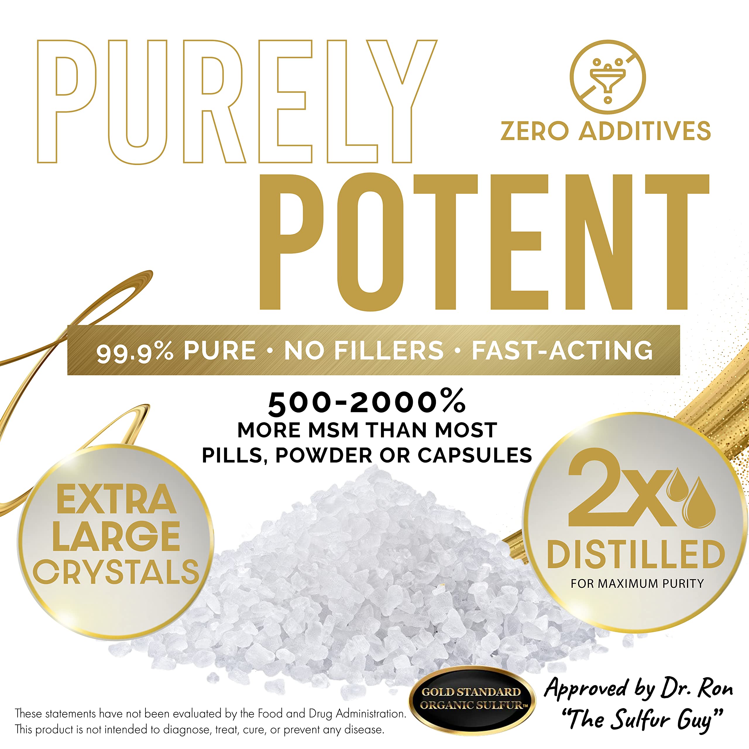 Gold Standard Organic Sulfur Crystals 1lb - 99.9% Pure MSM Crystals - High-Purity MSM Supplement Powder - Large Granular Flakes - 3rd Party Tested for Purity H2O Air Water Americas buy supplements Au