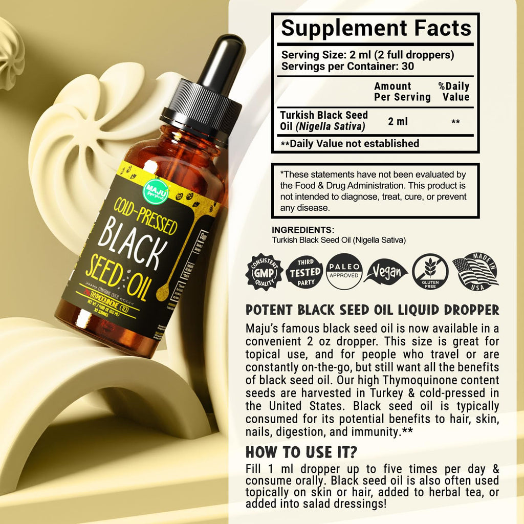 MAJU Black Seed Oil - 3 Times TQ, Cold-Pressed, Travel Size, 100% Turkish Black Cumin Maju SuperfoodsBuy Supplements Australia
